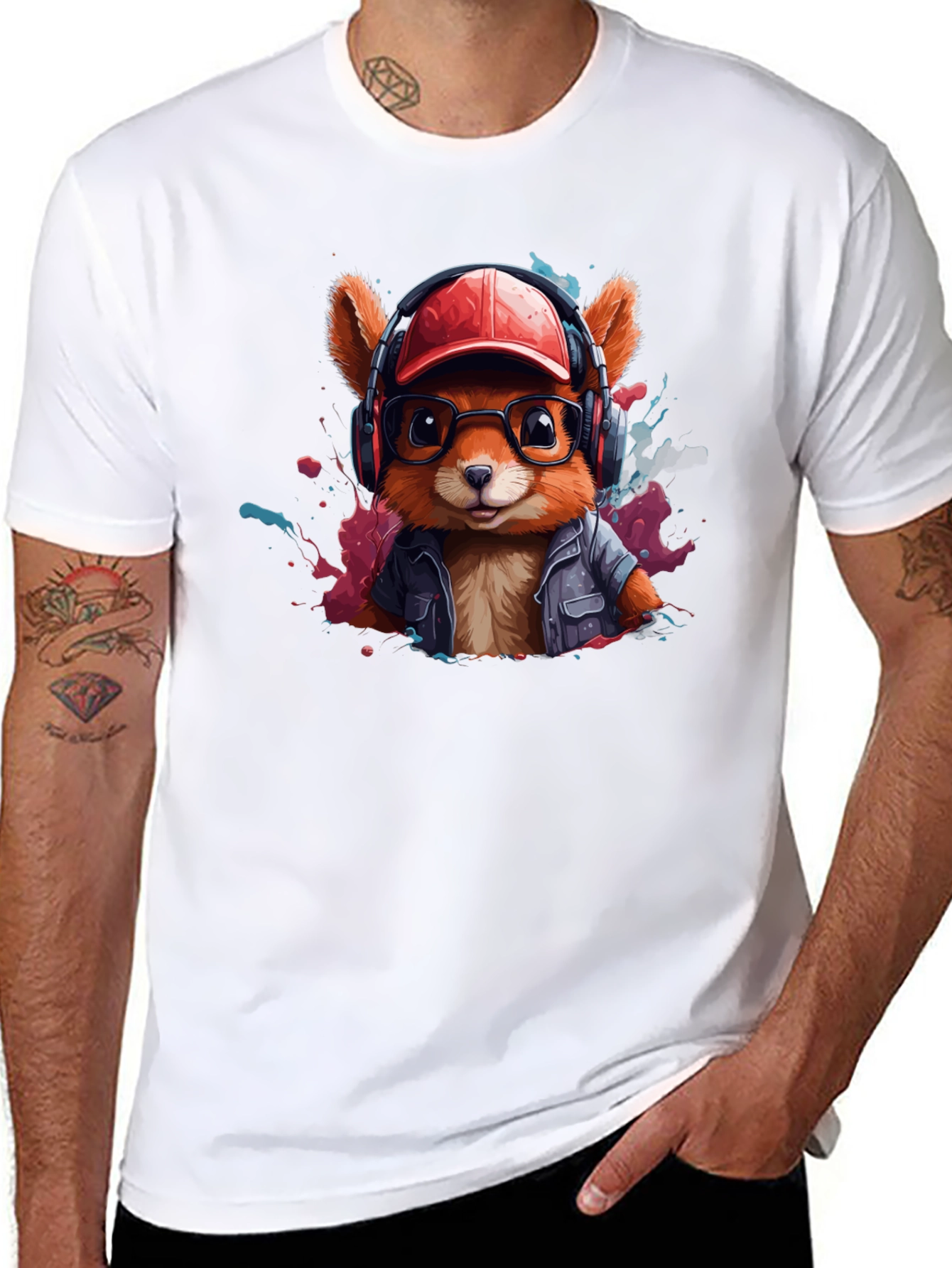 Black Stylish Squirrel Graphic T-Shirt - Trendy Urban Design view 8
