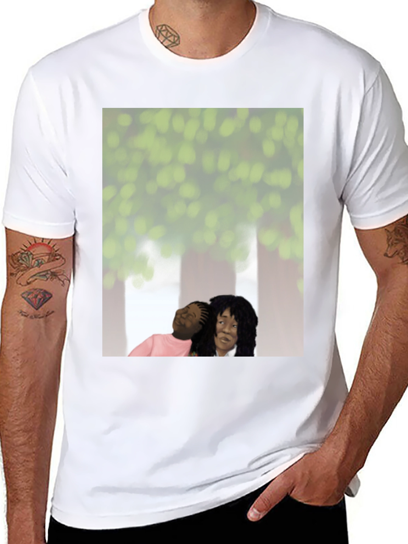Black Unique Graphic Tee - Embracing Love view 8