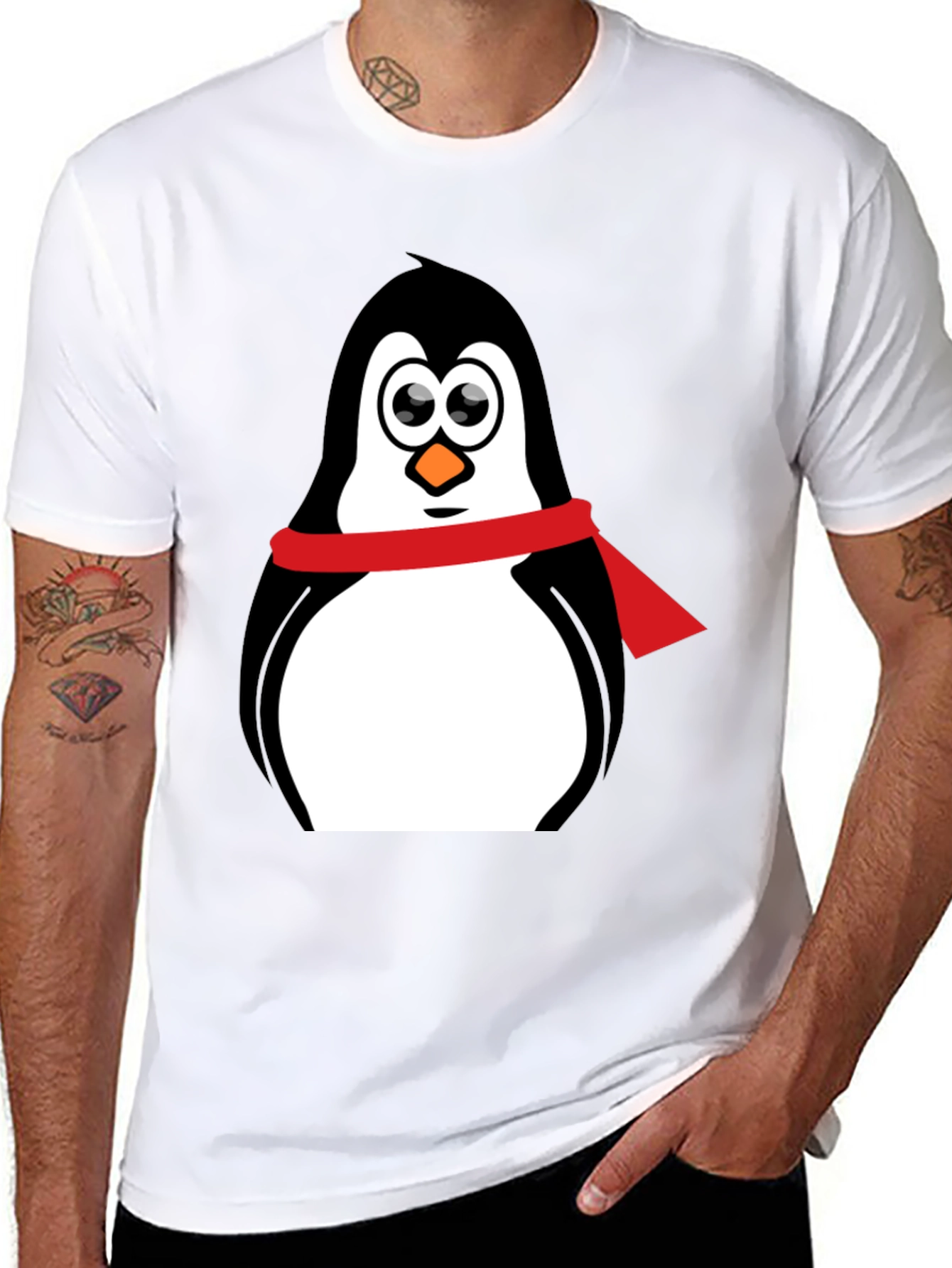 Black Penguin Graphic Tee - Cartoon Penguin with Scarf view 8