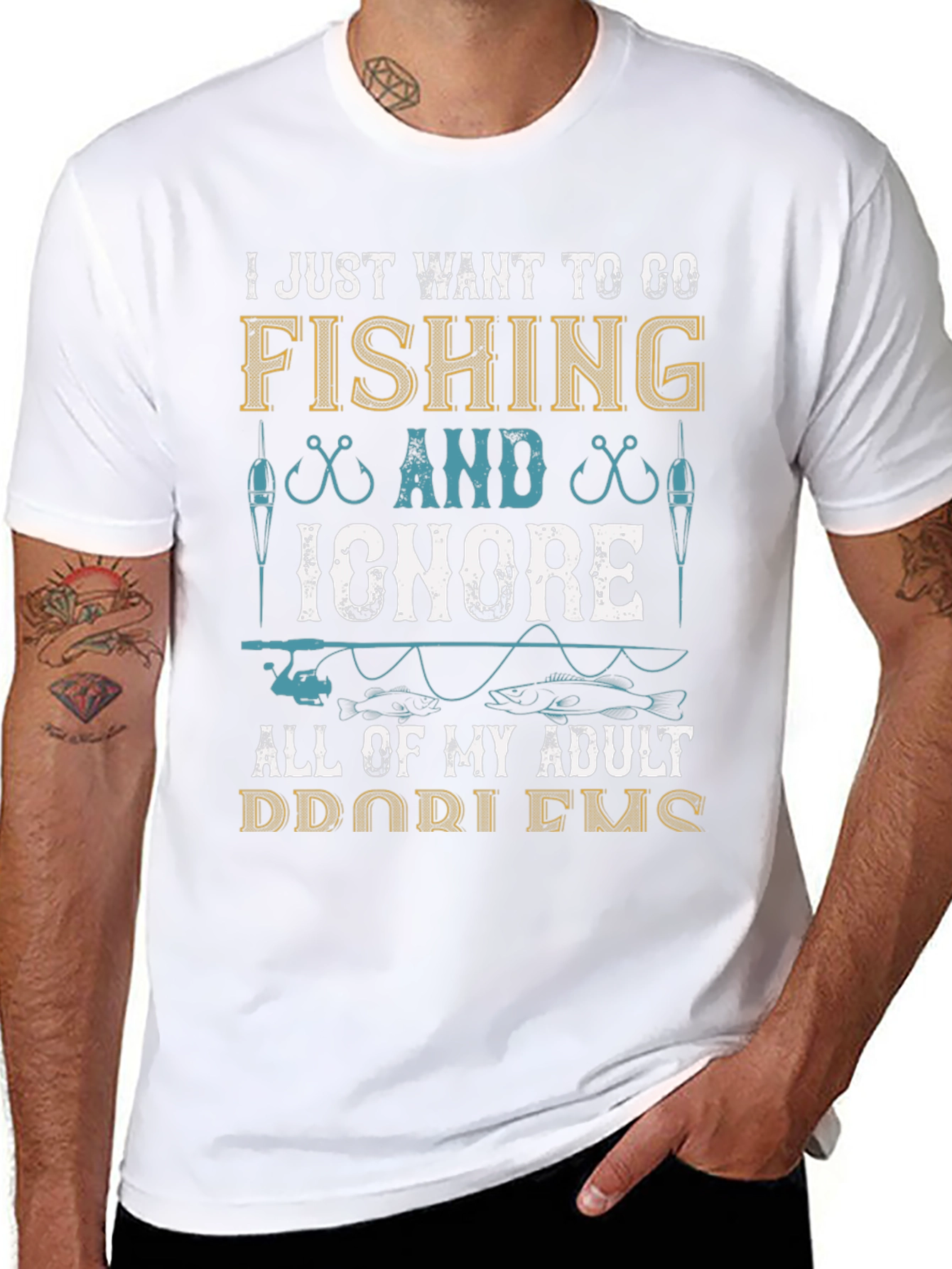Black Fishing T-Shirt: Ignore Adult Problems view 8