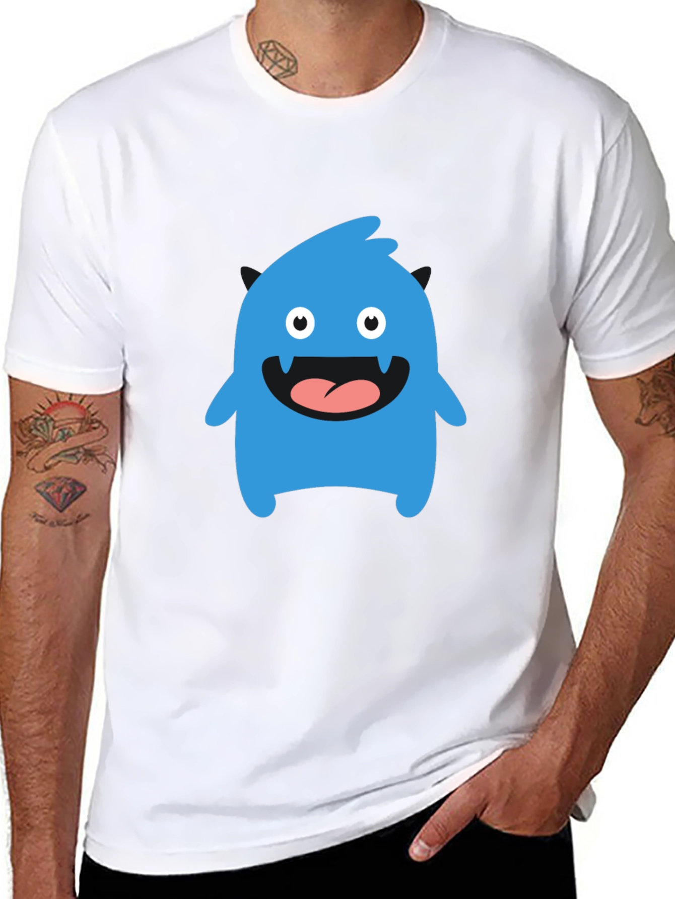 Black Fun Blue Monster Graphic Tee - Black Cotton T-Shirt view 8