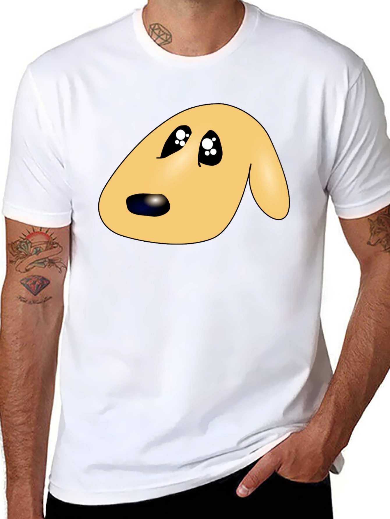 Black Cute Cartoon Dog Face Black T-Shirt view 8