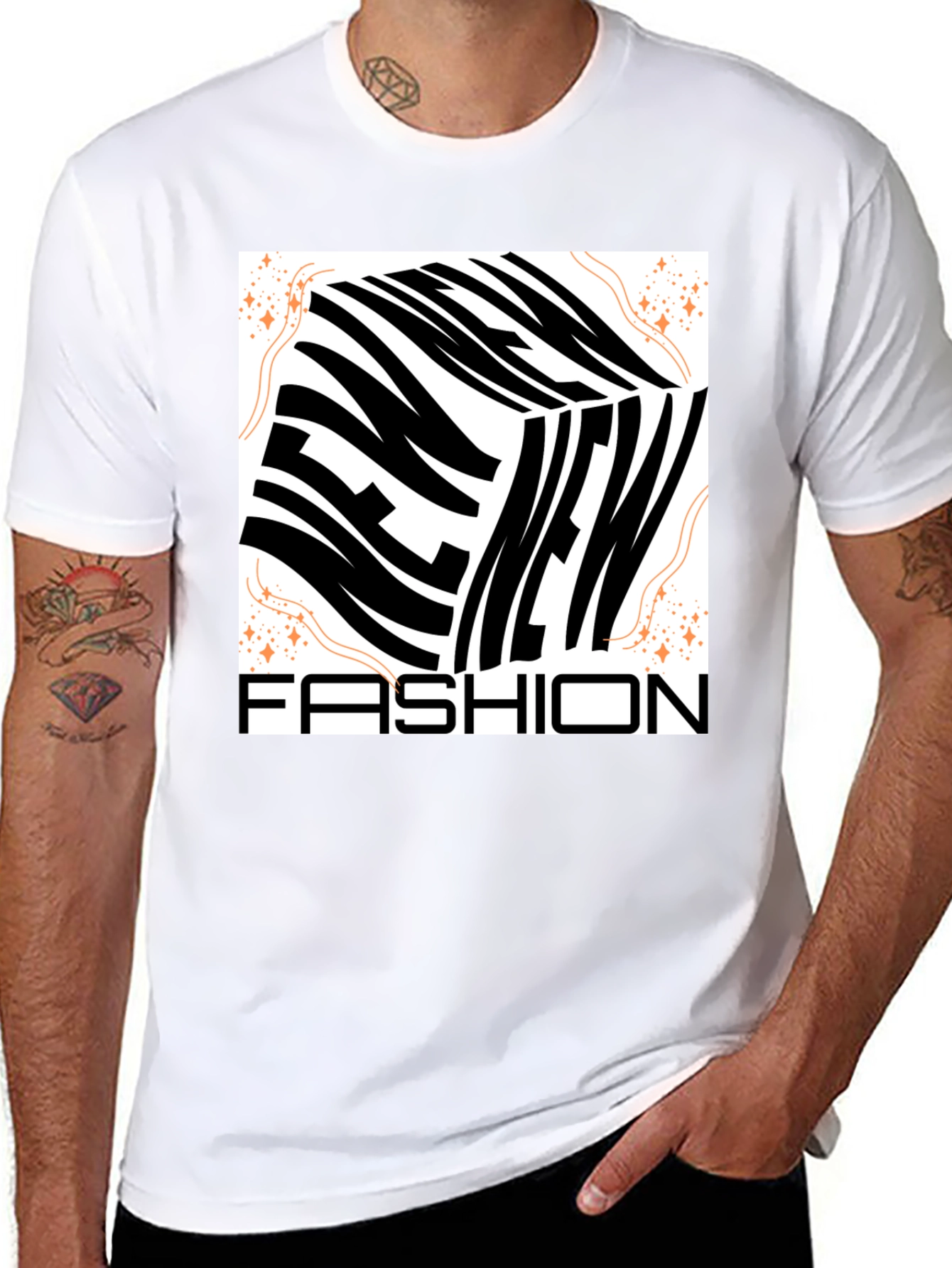 Black New Fashion Graphic Tee - Men's Black Crew Neck view 8