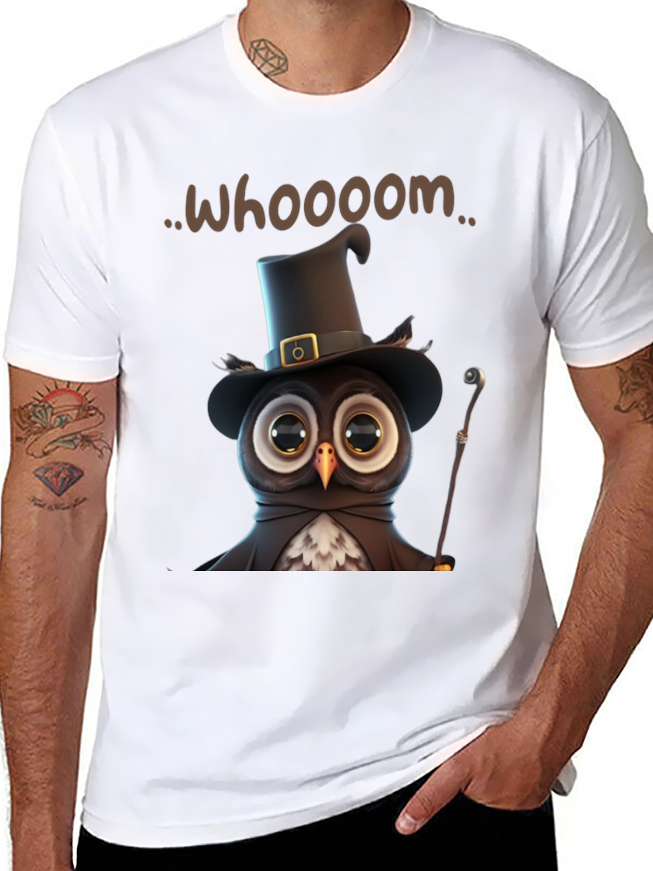 Black Whimsical Owl Graphic T-Shirt view 8