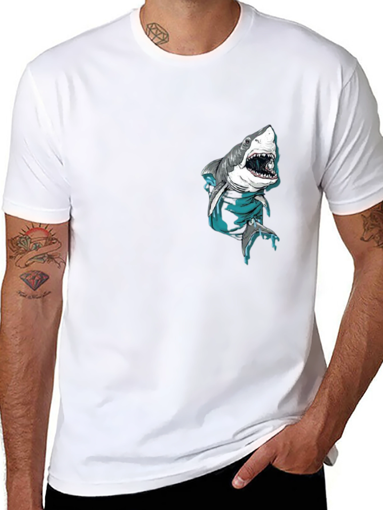 Black Shark Pocket Graphic Tee - Cool Men's Black T-Shirt view 8
