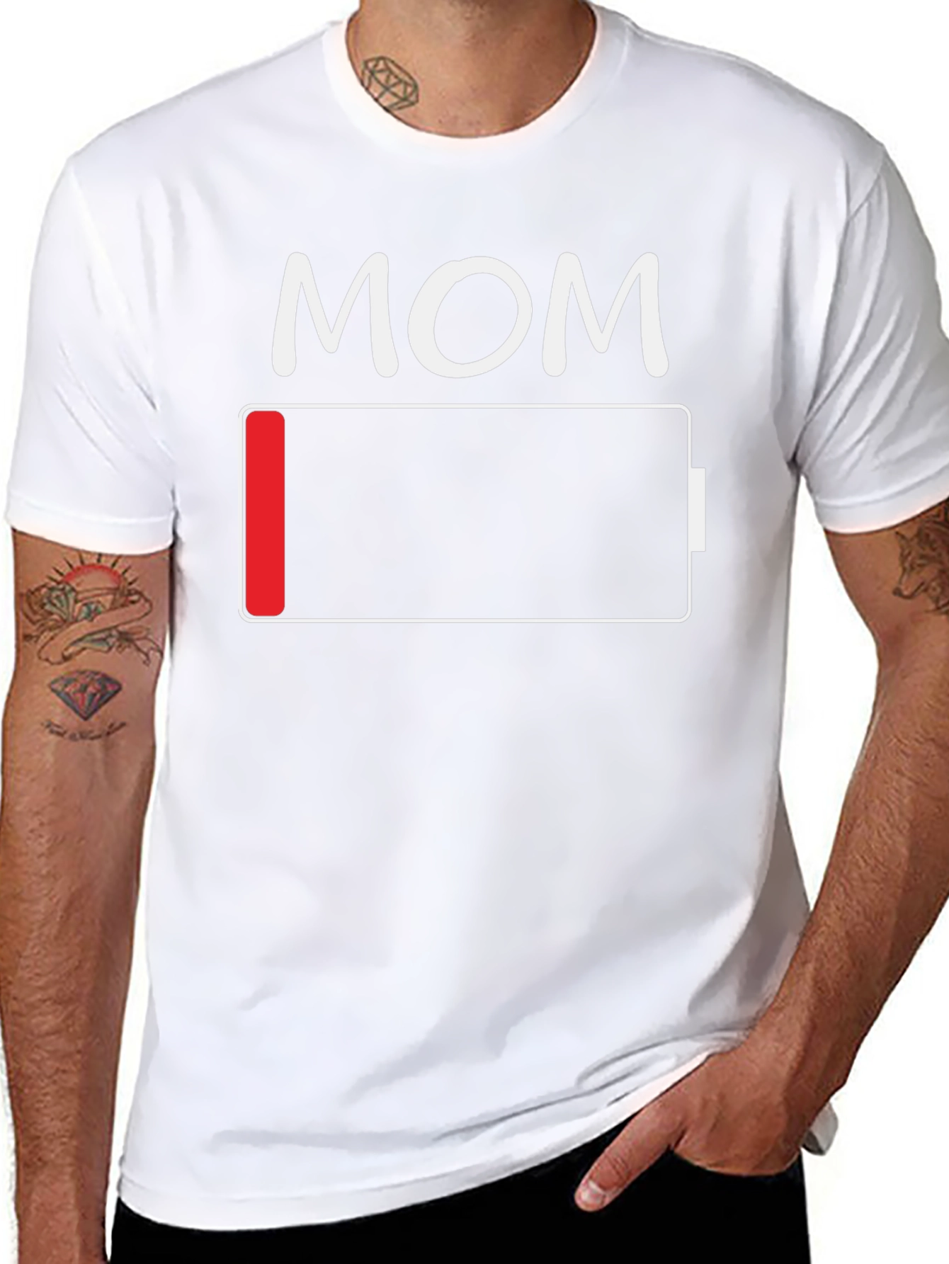 Black Mom Low Battery Funny T-Shirt view 8