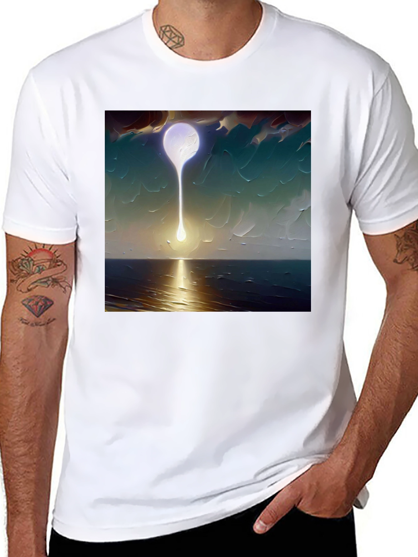 Black Abstract Moon T-Shirt - Artistic Graphic Tee view 8