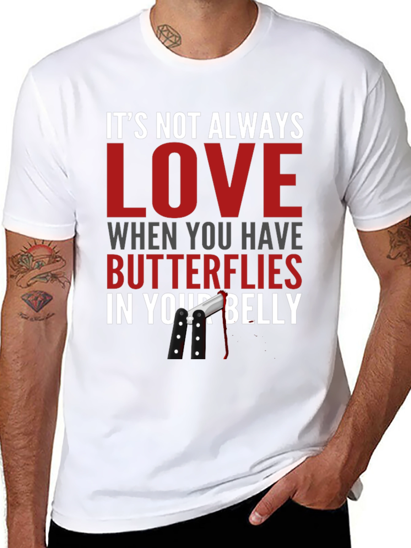 Black Funny T-Shirt - Butterflies in Your Belly Design view 8