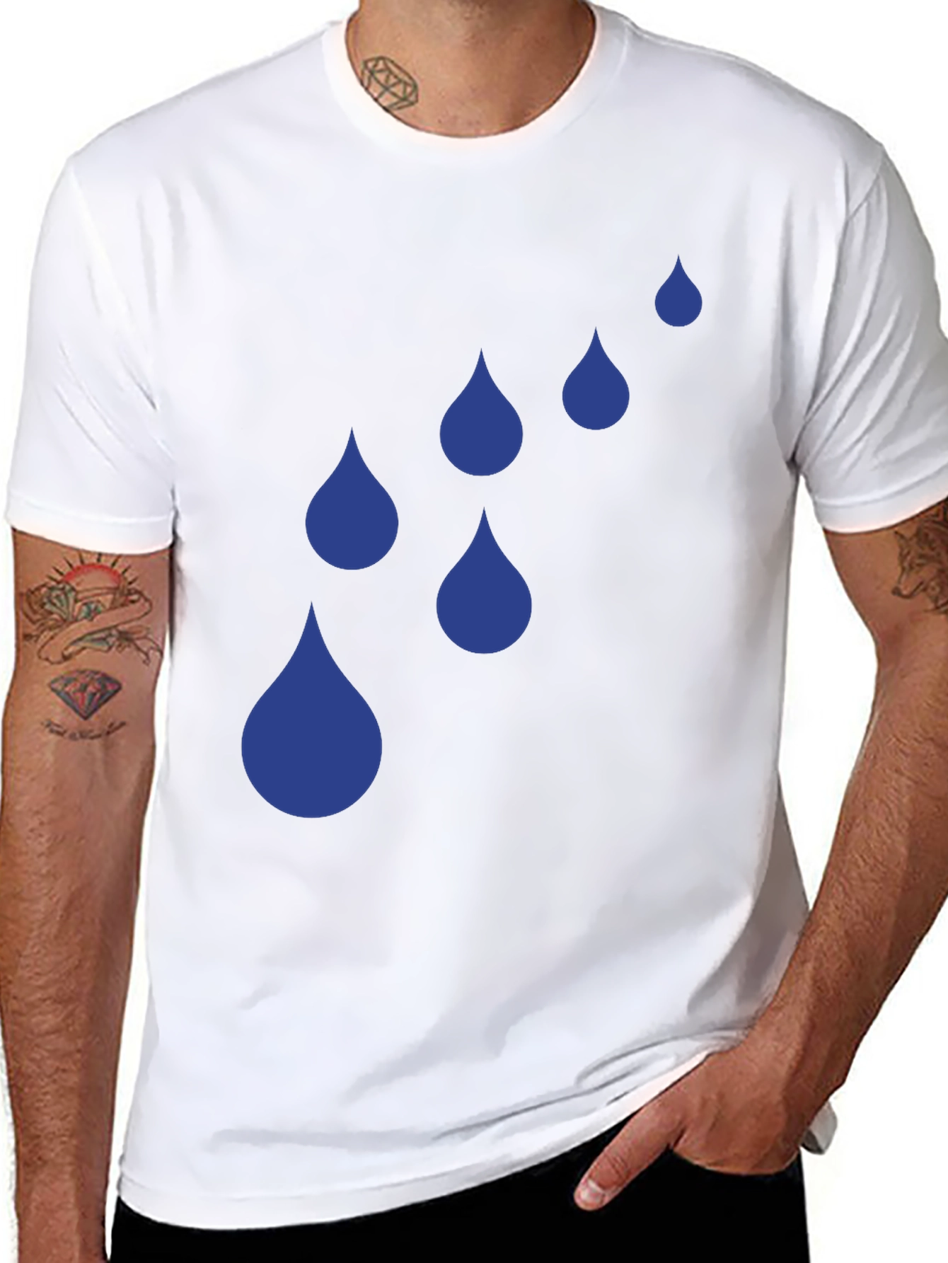 Black Blue Raindrop Graphic T-Shirt - Casual Style view 8