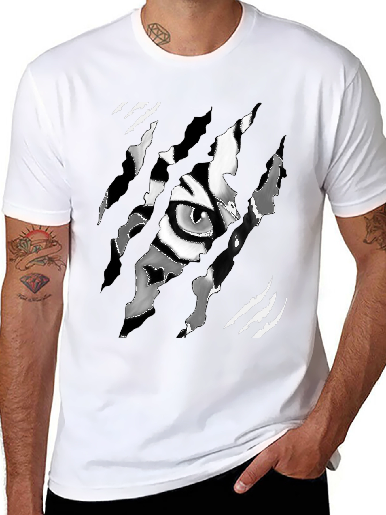 Black Tiger Eye Graphic Men's Black T-Shirt view 8