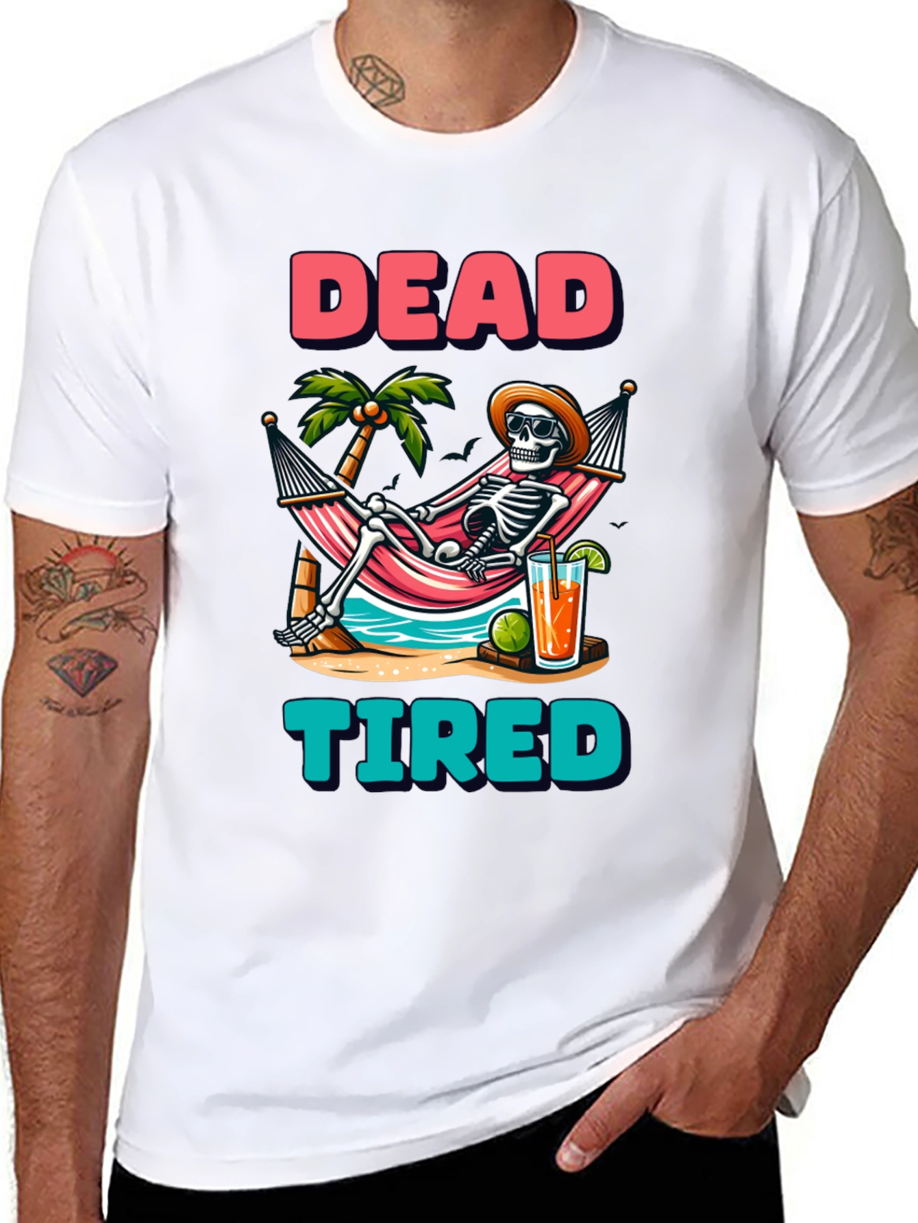 Black Dead Tired Skeleton Graphic T-Shirt view 8