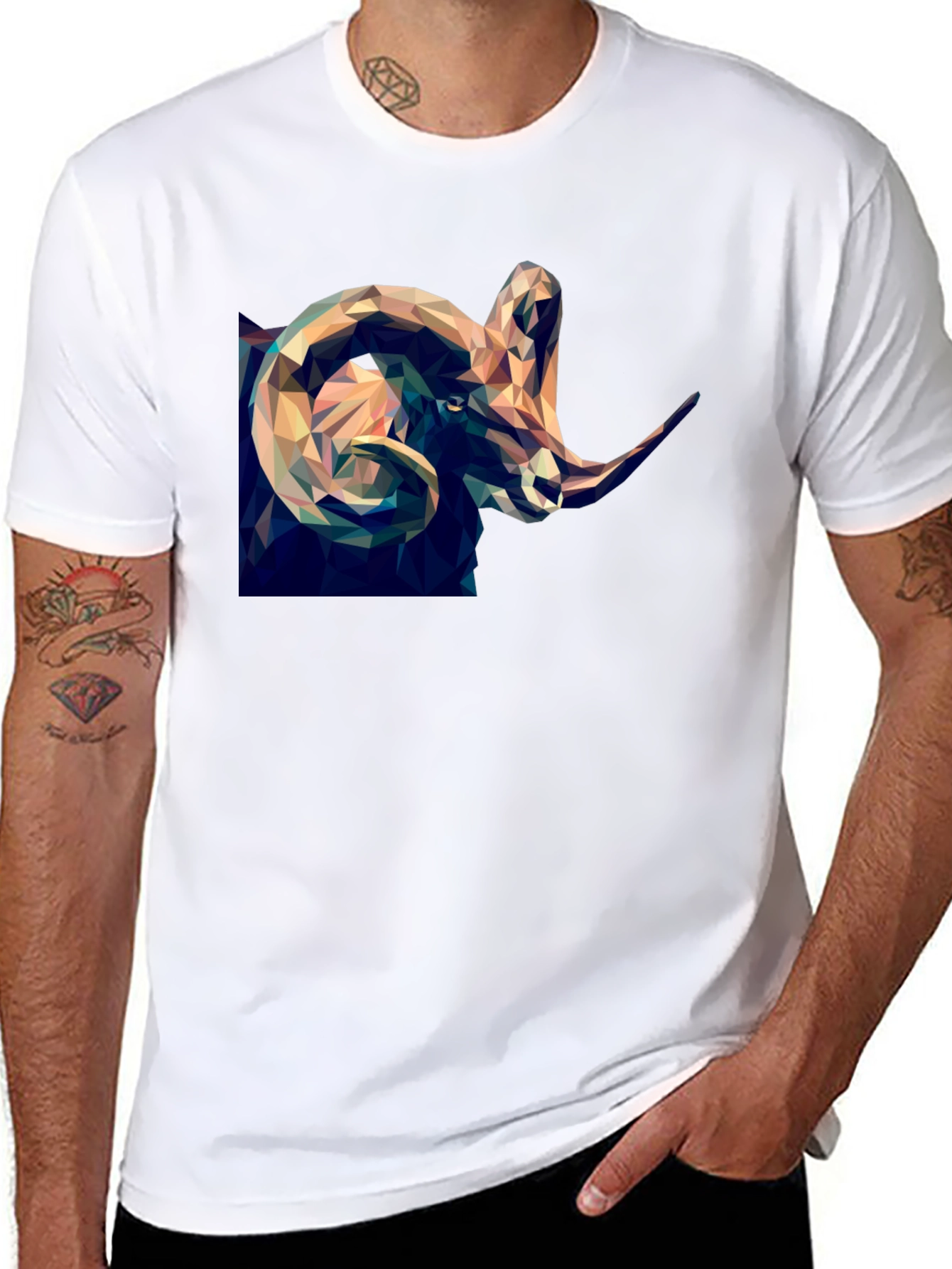 Black Geometric Ram Graphic Print Black T-Shirt view 8