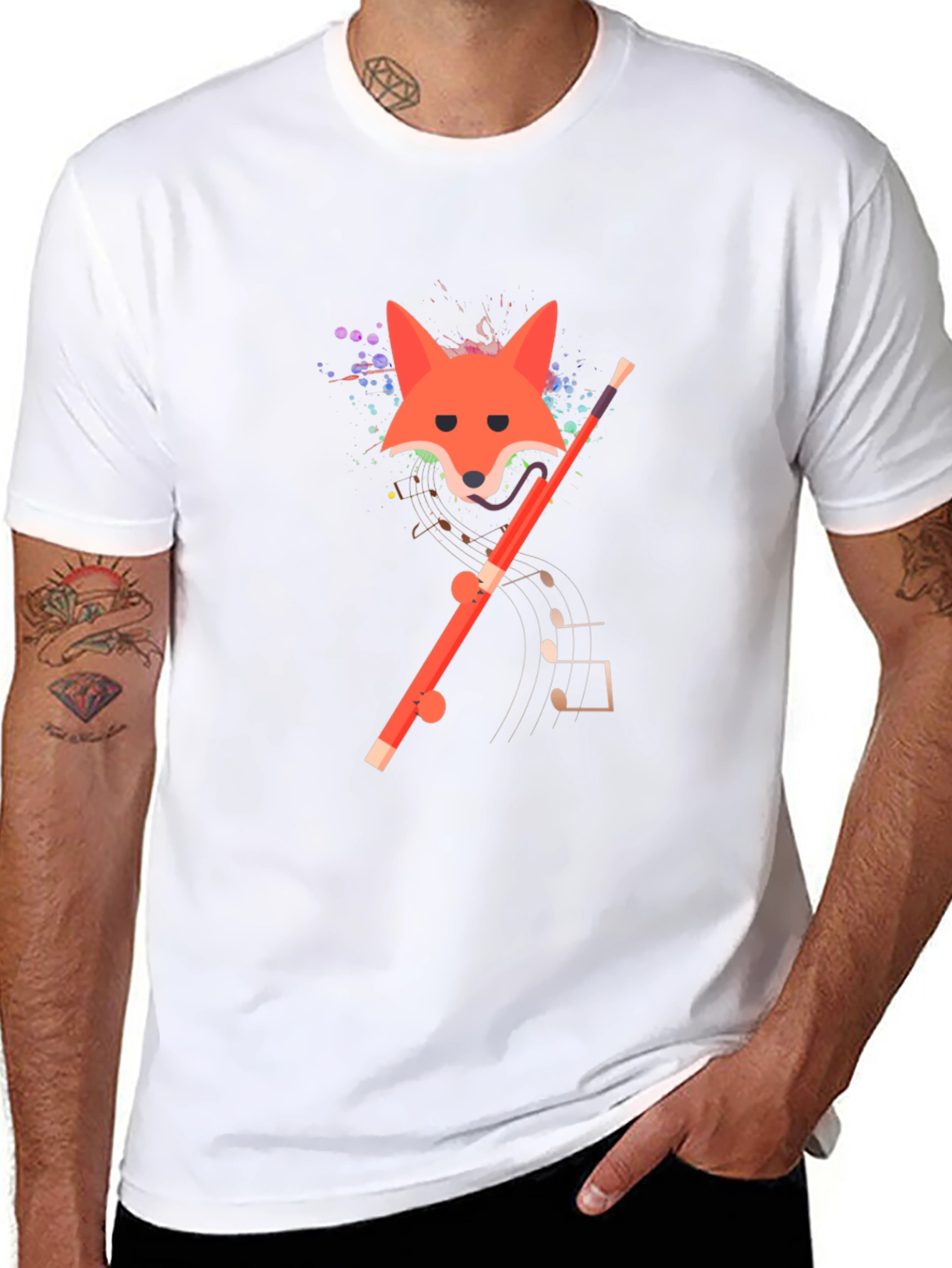 Black Fox and Flute Graphic Tee - Unique Design view 8