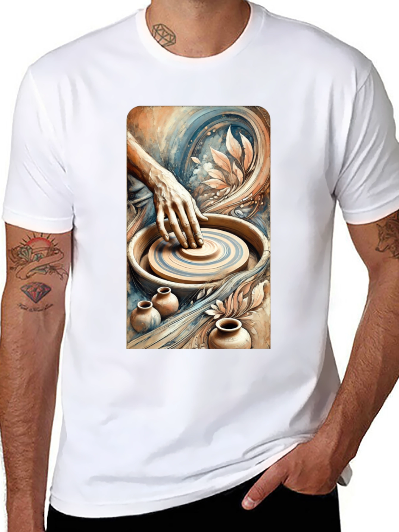 Black Artisan Pottery Tee - Wheel Throwing Design view 8