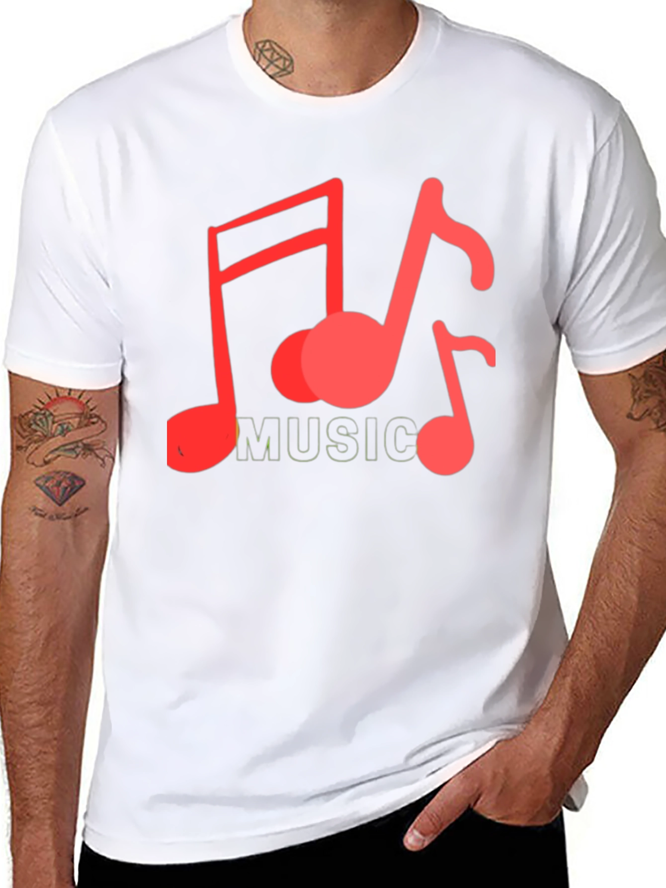 Black Musical Notes Graphic Tee - Black Cotton Casual view 8