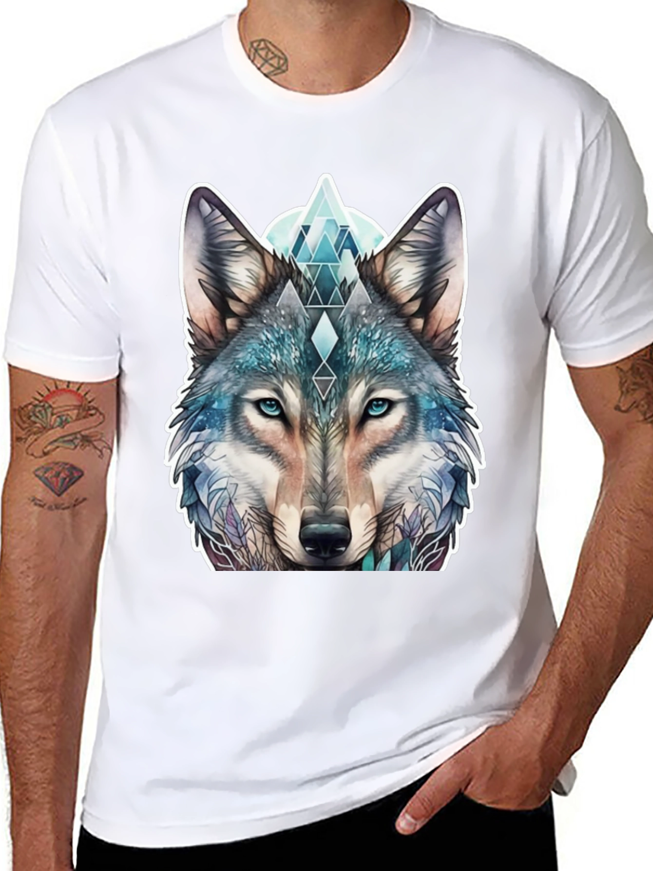Black Geometric Wolf Graphic Tee - Stylish Animal Print Shirt view 8