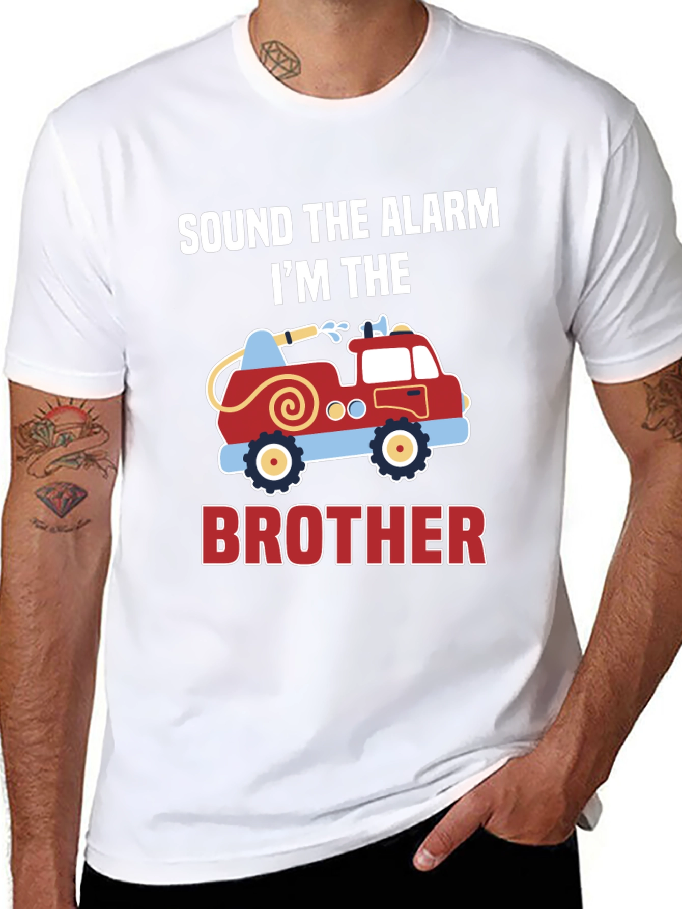 Black Sound The Alarm I'm The Brother Firetruck T-Shirt view 8