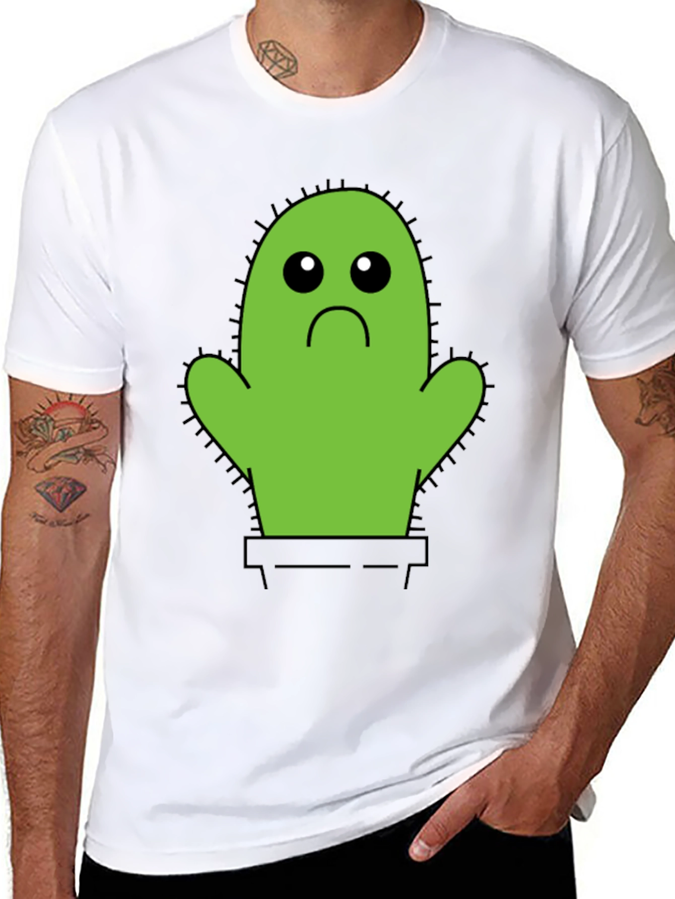 Black Sad Cactus T-Shirt - Unisex Cotton Tee view 8