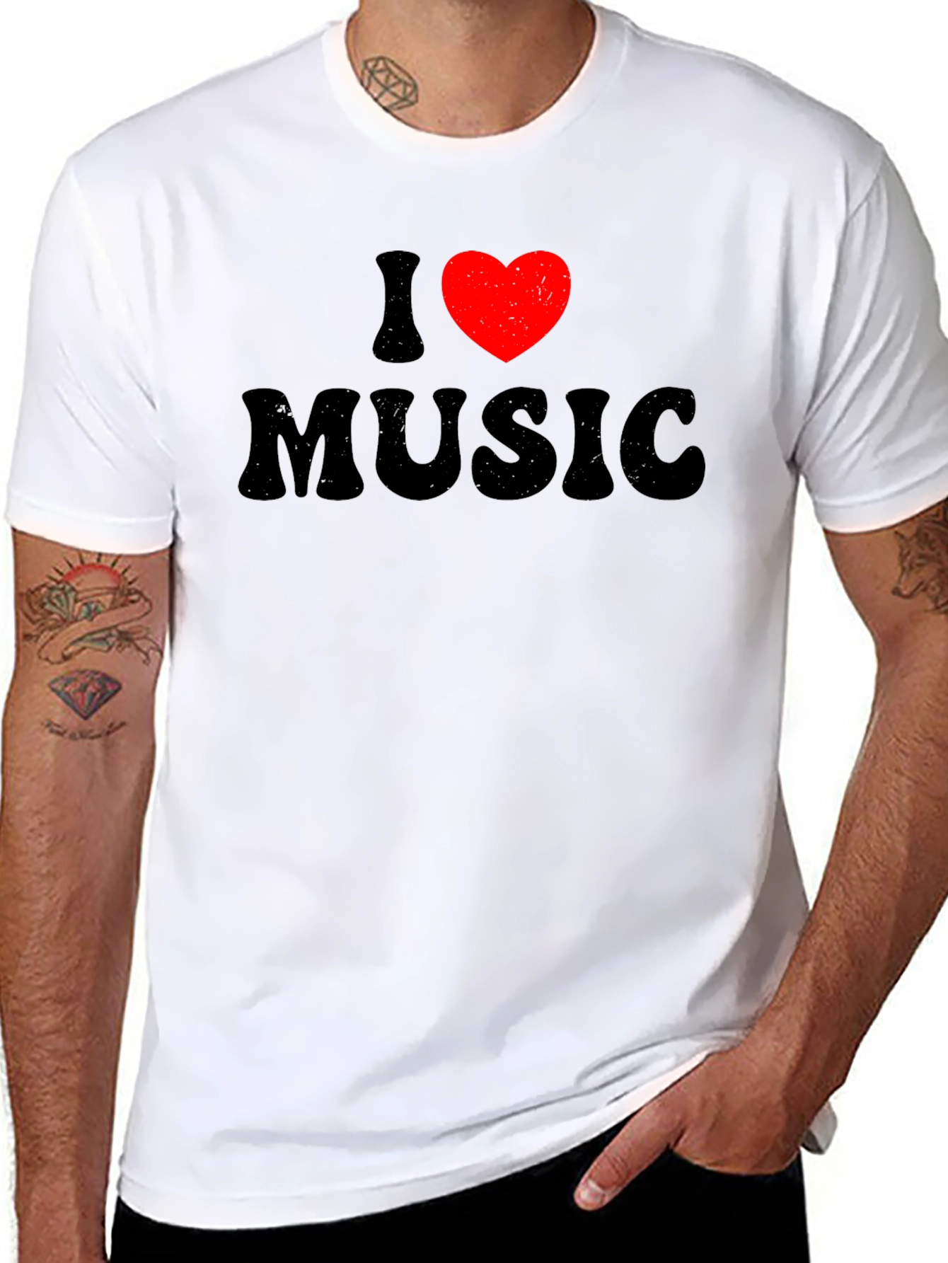 Black I Love Music Graphic Tee - Black Cotton Blend T-Shirt view 8
