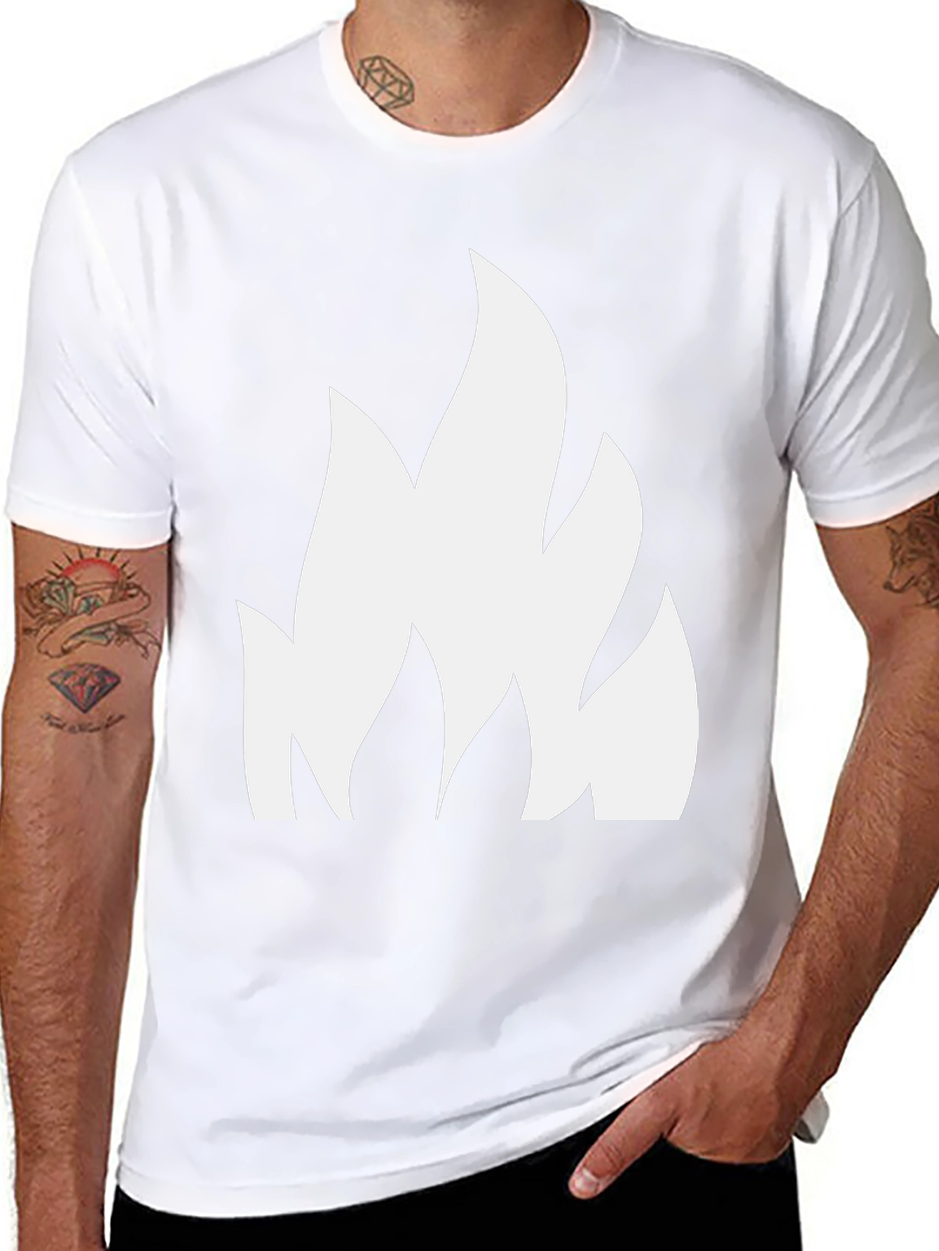 Black Bold Black T-Shirt with White Flame Design view 8