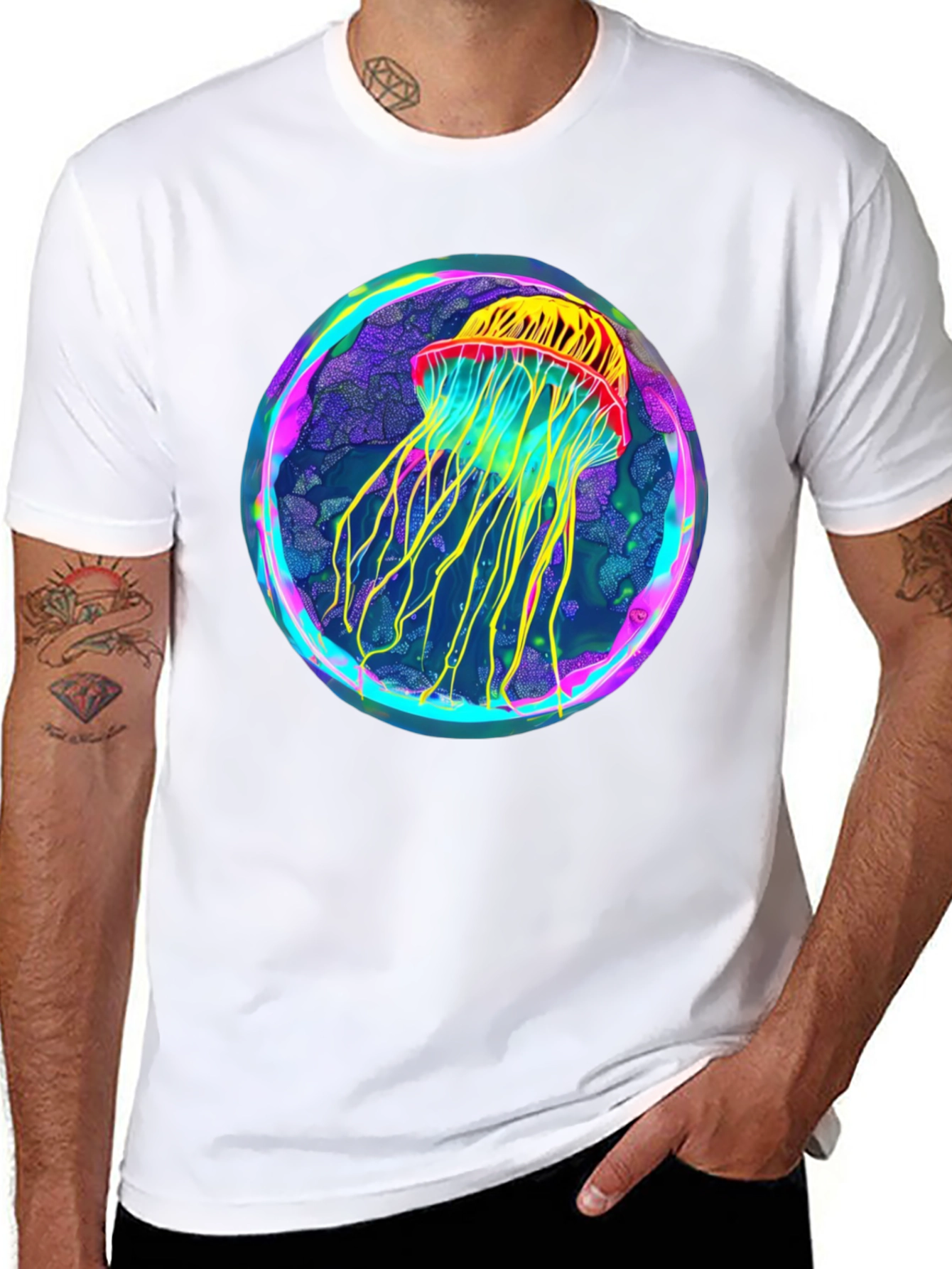 Black Neon Jellyfish Graphic Black Tee view 8