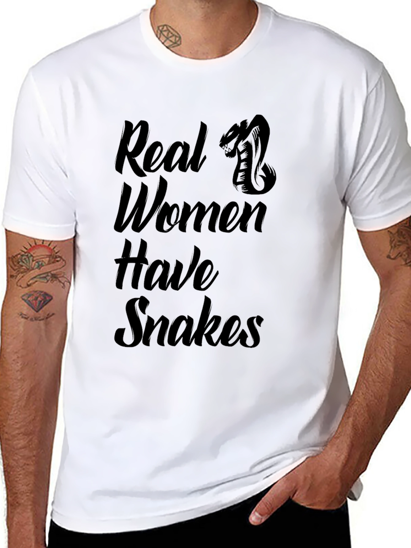 Black Real Women Have Snakes Graphic Tee - Black T-Shirt view 8