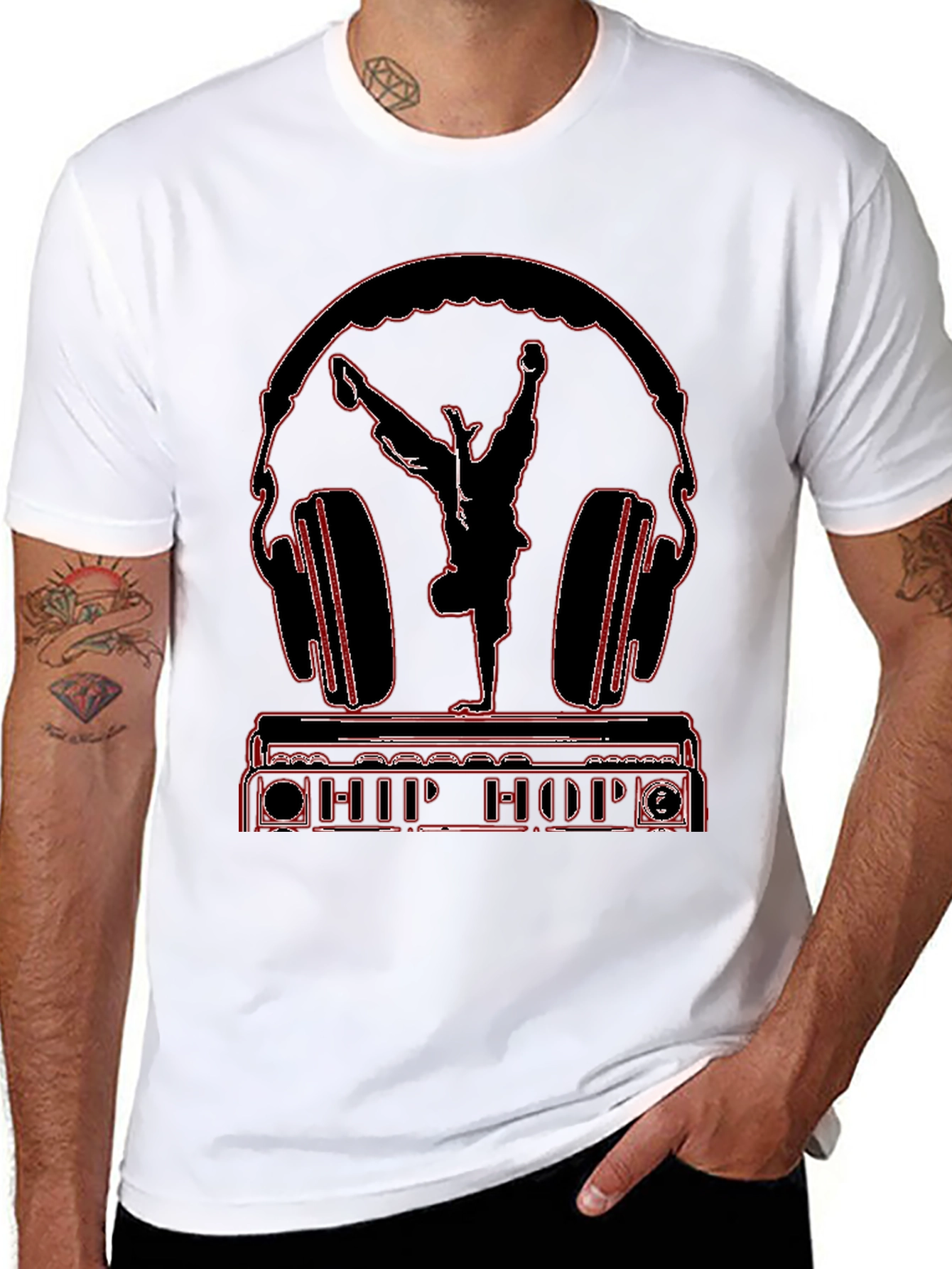 Black Hip Hop Headphones Graphic Tee view 8