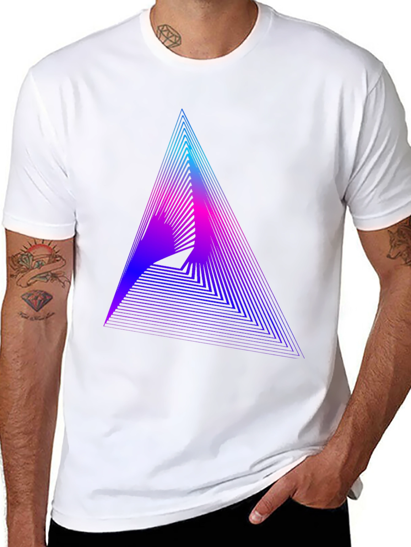 Black Geometric Gradient Triangle Tee - Modern Graphic T-Shirt view 8