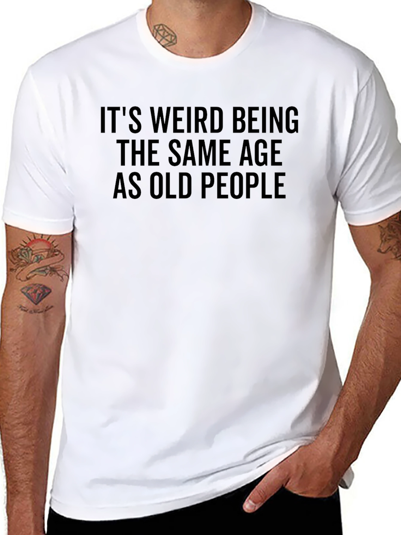 Black Funny "Old People" Graphic Tee - Black Cotton T-Shirt view 8