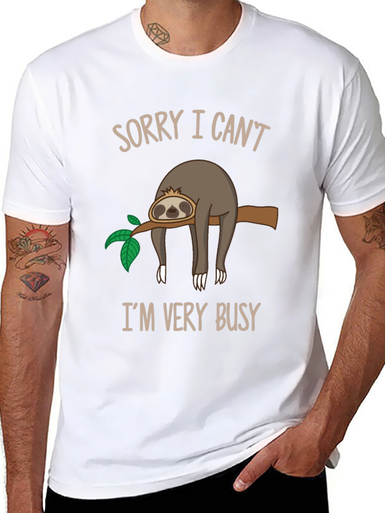 Black Funny Sloth Graphic T-Shirt - Sorry I Can't, I'm Very Busy view 8