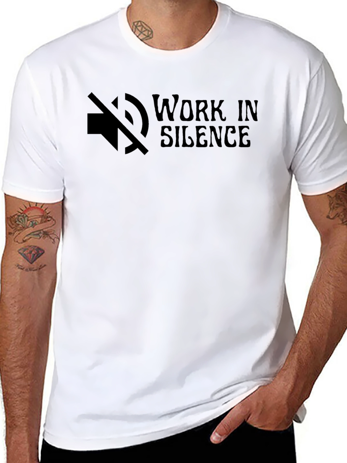 Black Work In Silence Black Graphic Tee view 8