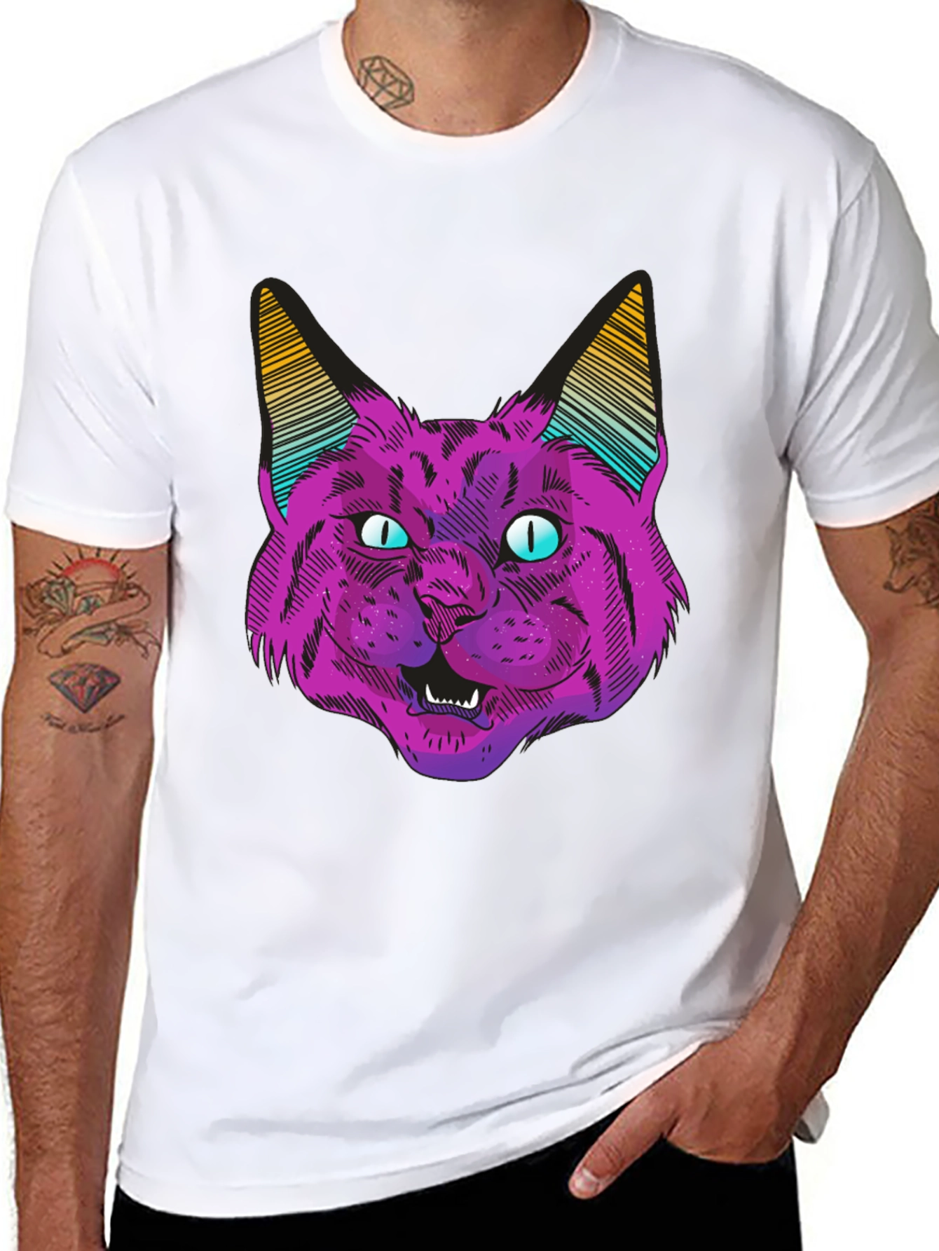Black Psychedelic Cat Graphic T-Shirt view 8