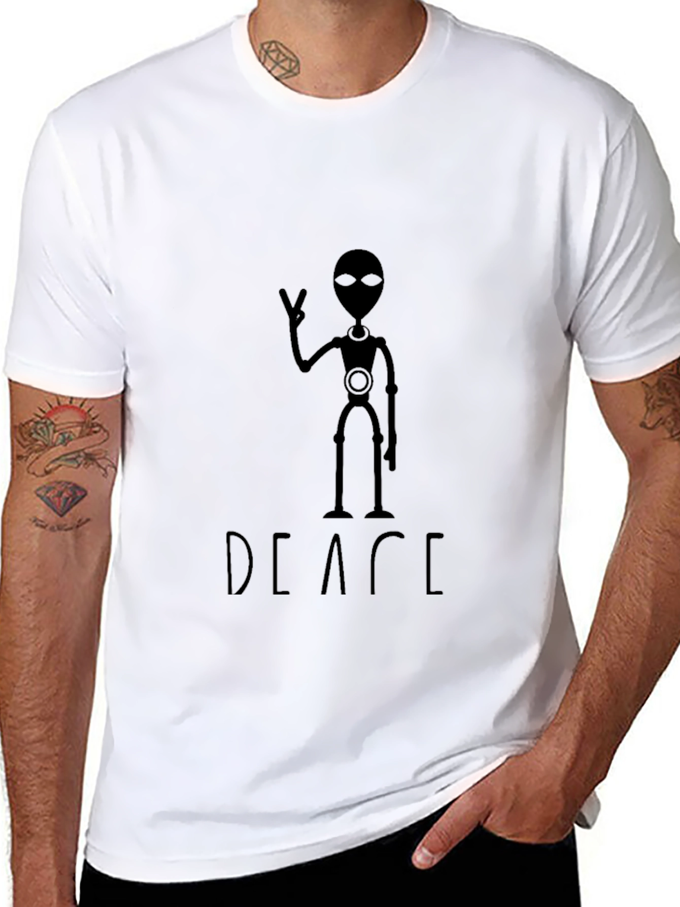 Black Peace Alien Graphic T-Shirt view 8