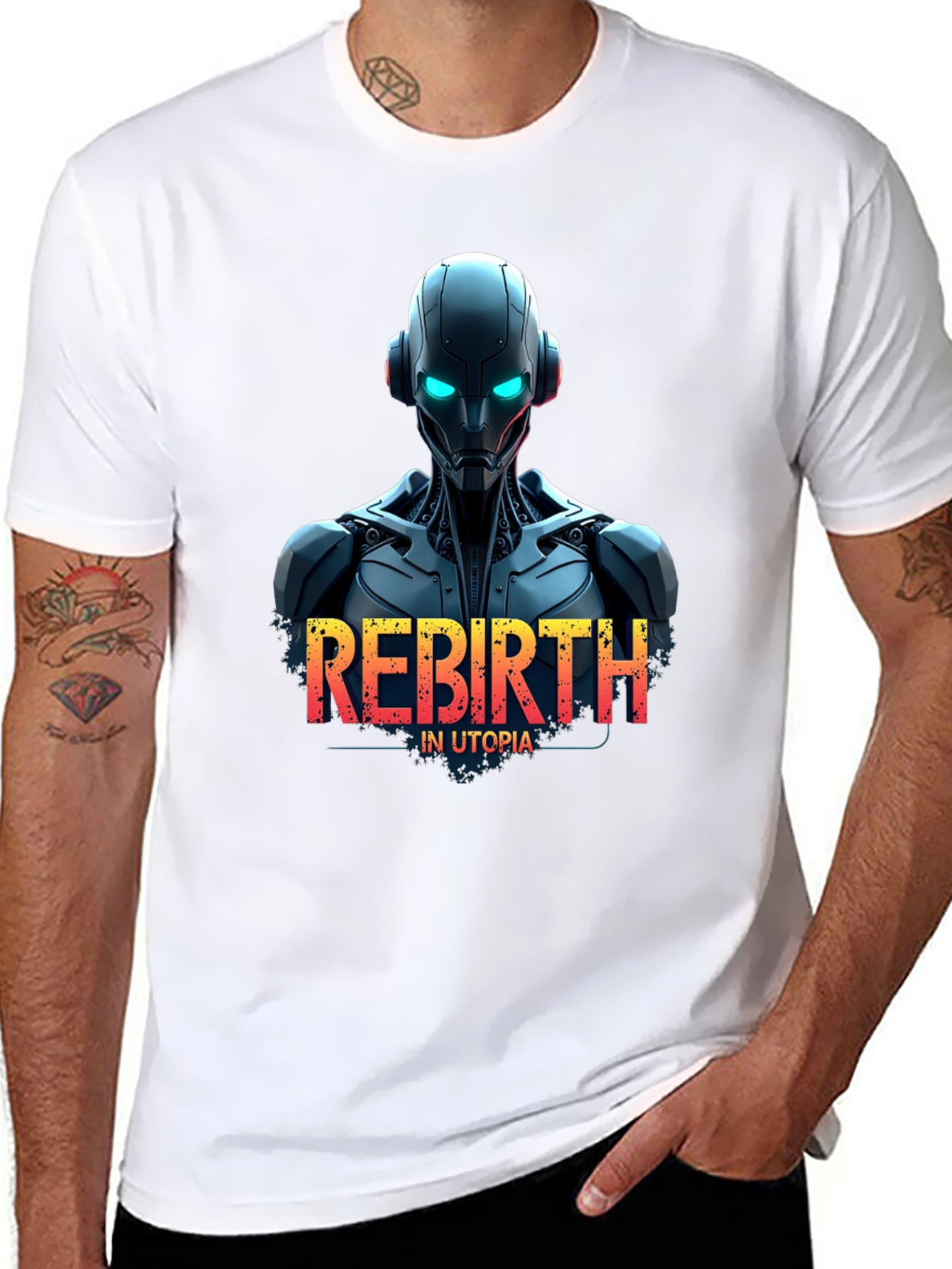 Black Rebirth in Utopia Robot T-Shirt - Sci-Fi Style view 8