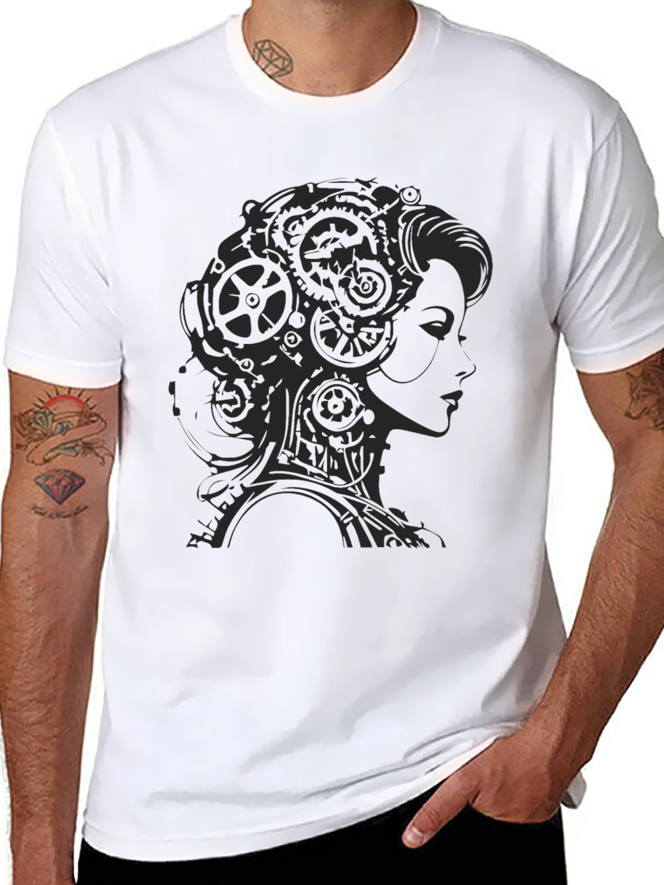 Black Steampunk Lady Graphic T-Shirt - Black view 8