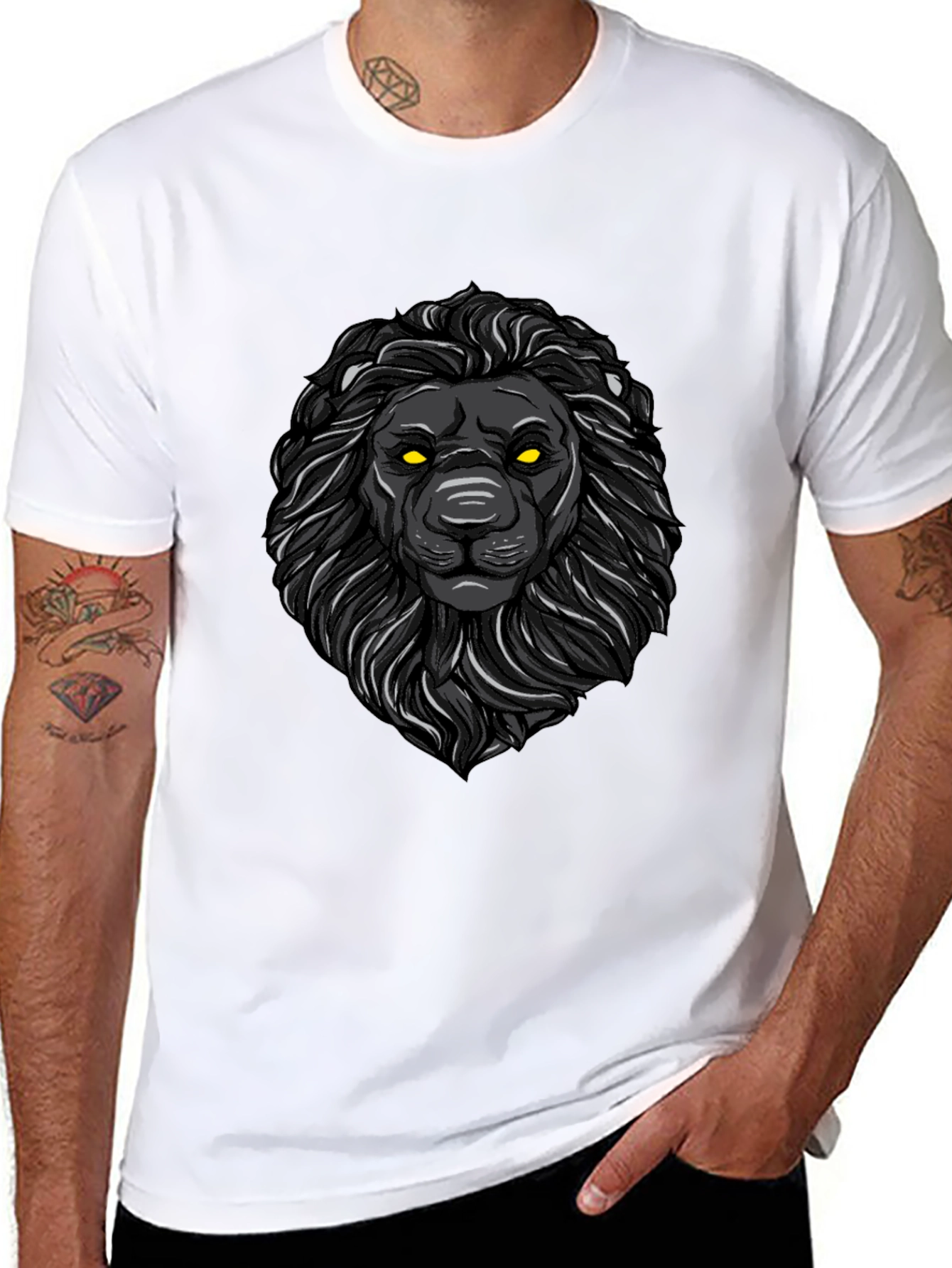Black Black Lion Graphic Tee - Men's Stylish Crew Neck view 8