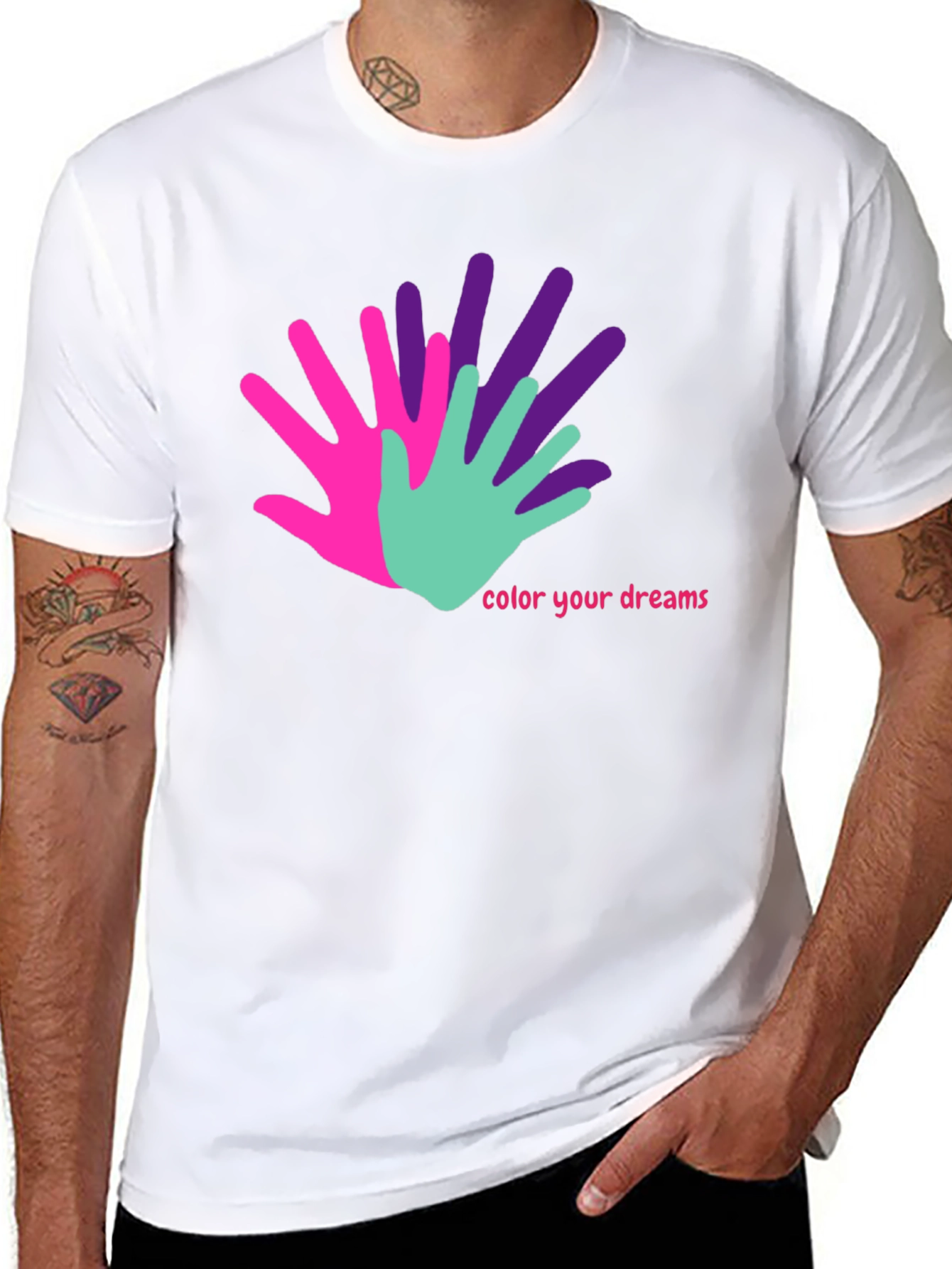 Black Colorful Hands T-Shirt - Color Your Dreams view 8