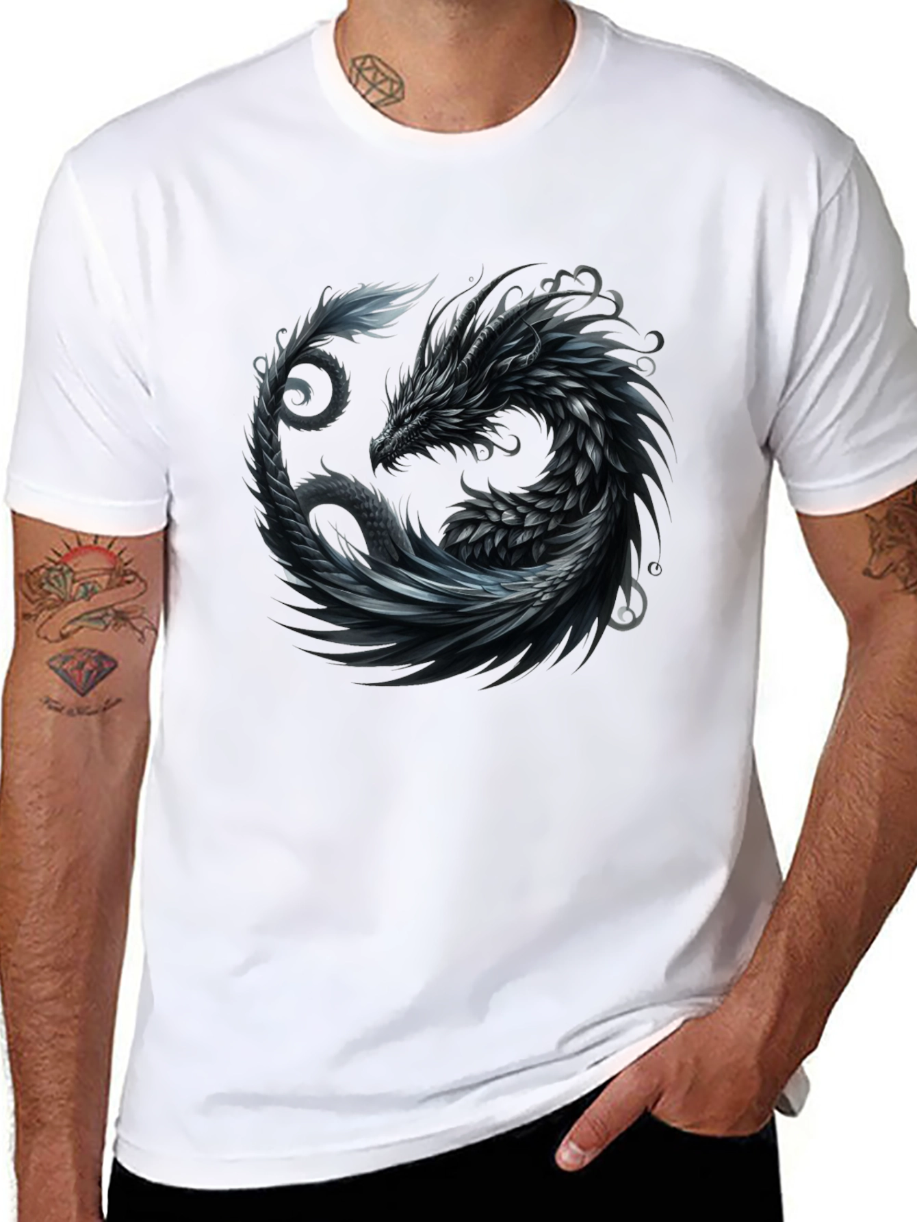 Black Dragon Yin Yang Graphic Tee - Black view 8