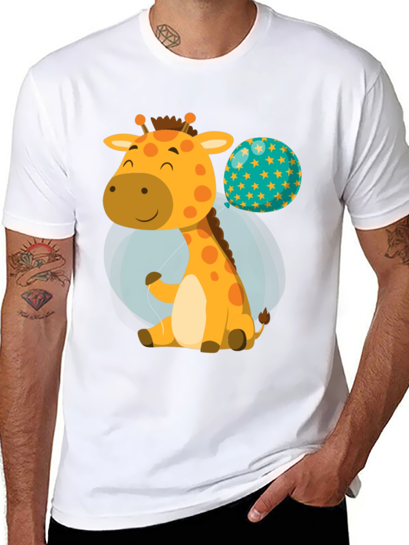 Black Cute Giraffe & Balloon Graphic T-Shirt view 8