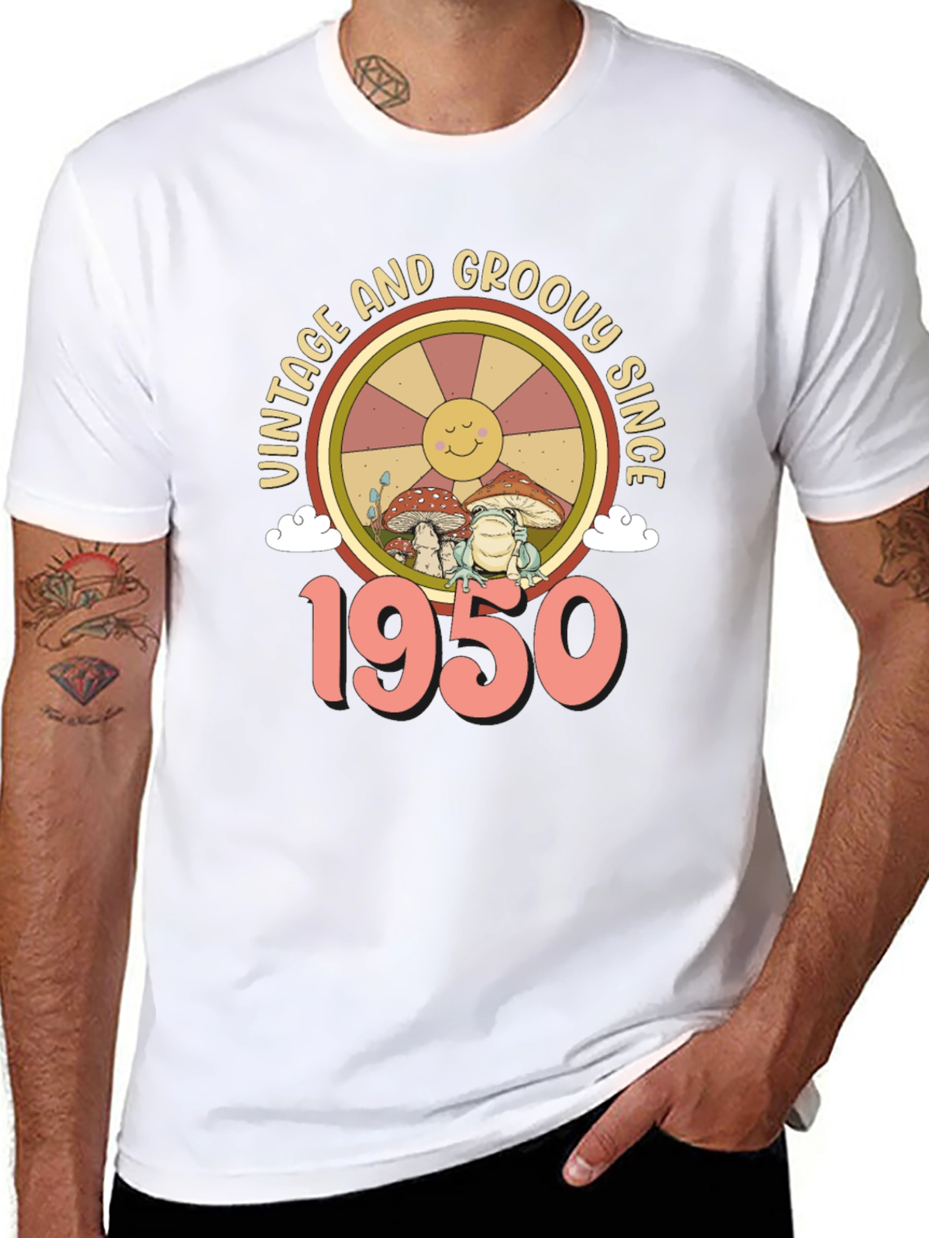 Black Vintage and Groovy Since 1950 T-Shirt view 8