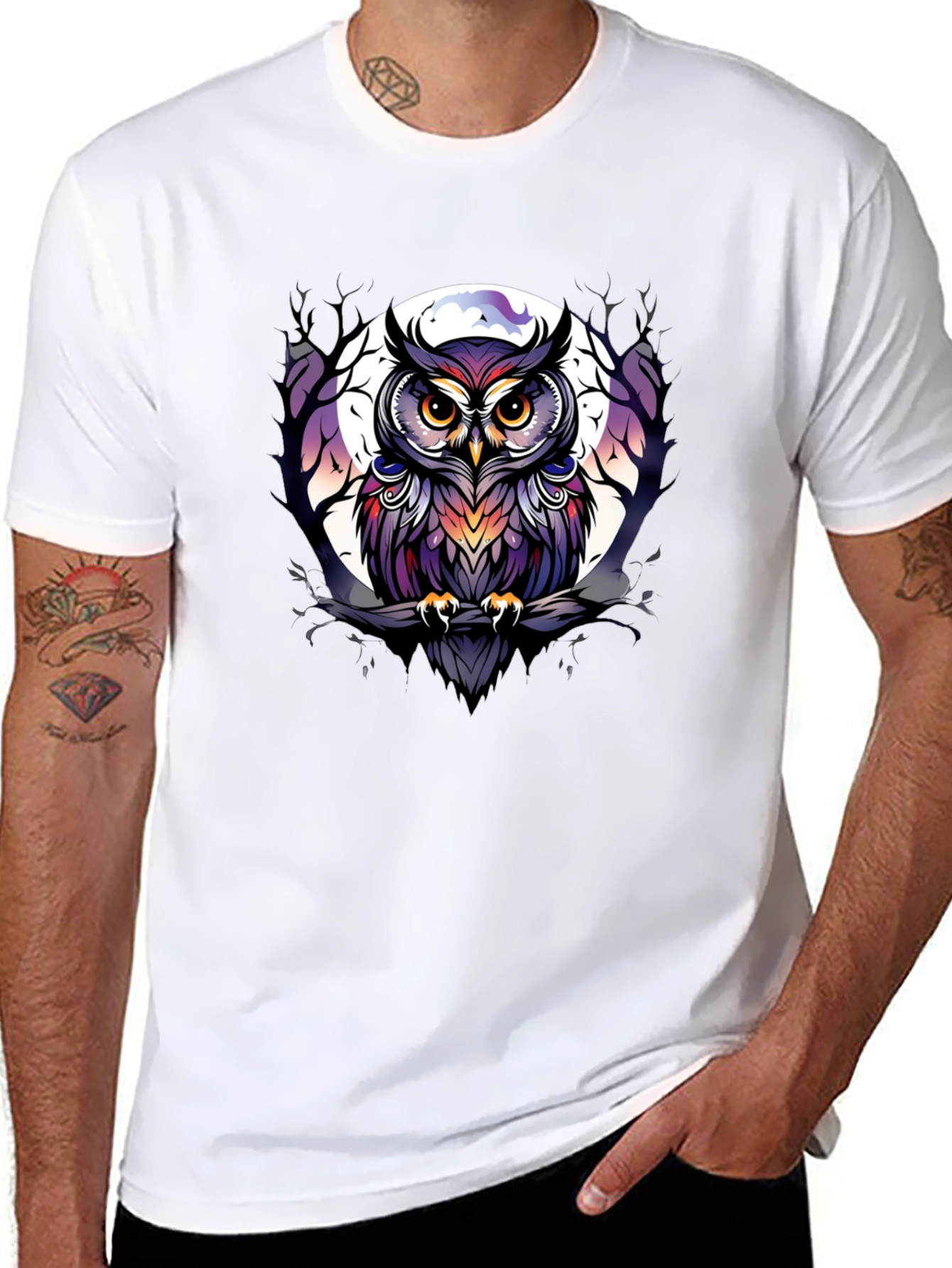 Black Owl T-Shirt: Moonlit Perch Design view 8