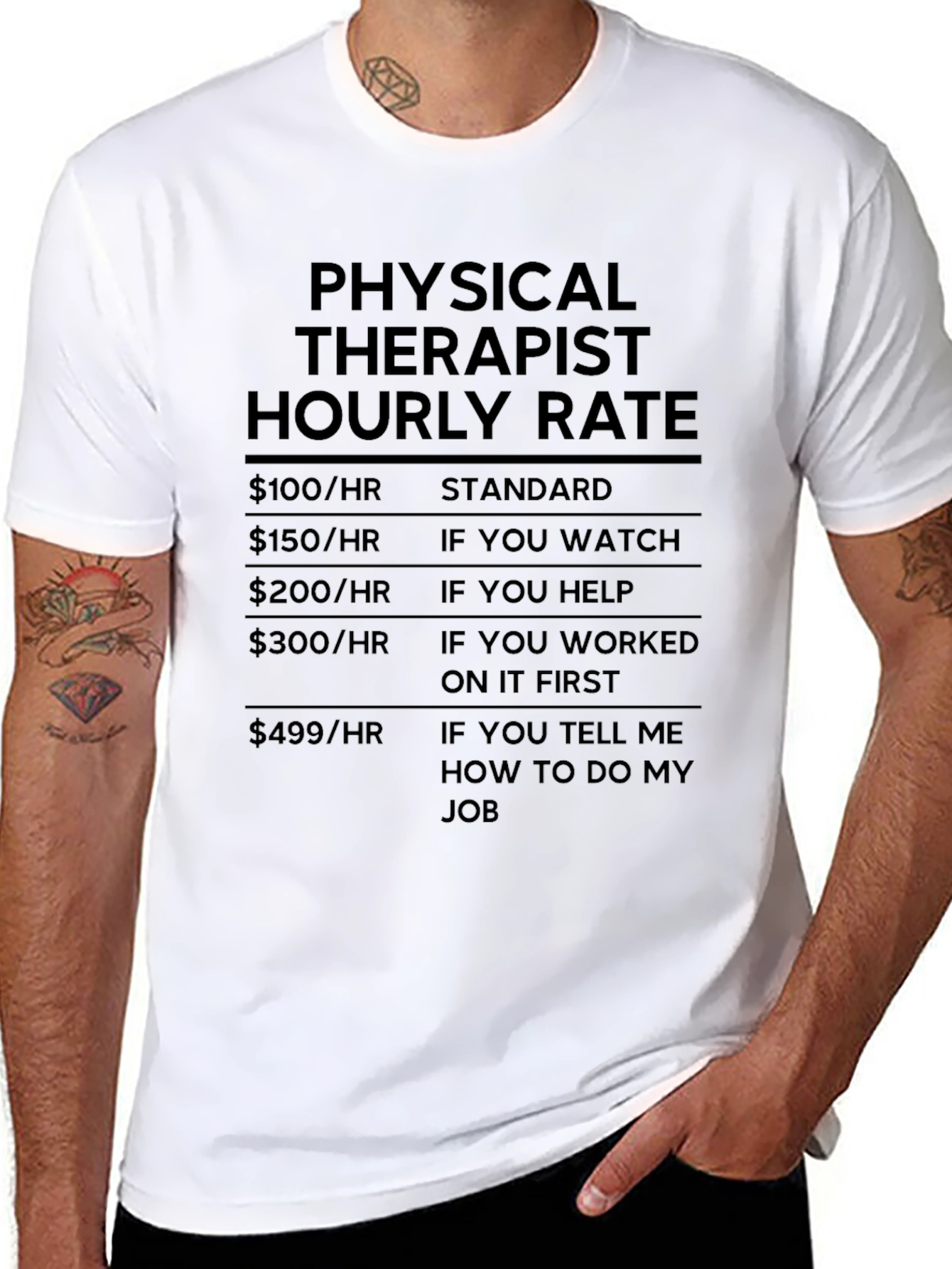 Black Physical Therapist Hourly Rate Humor Graphic T-Shirt view 8
