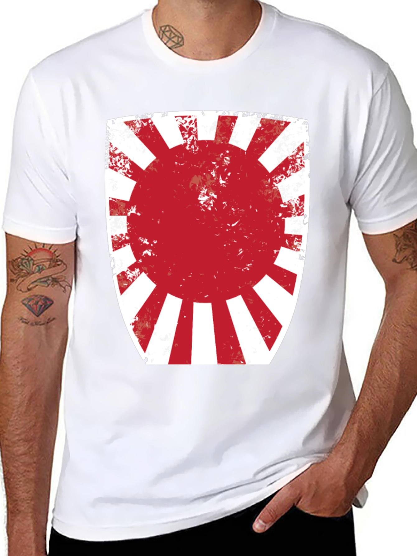 Black Rising Sun Graphic Tee - Distressed Print view 8