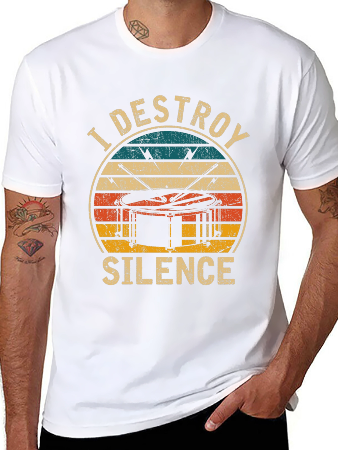 Black I Destroy Silence Drummer T-Shirt view 8