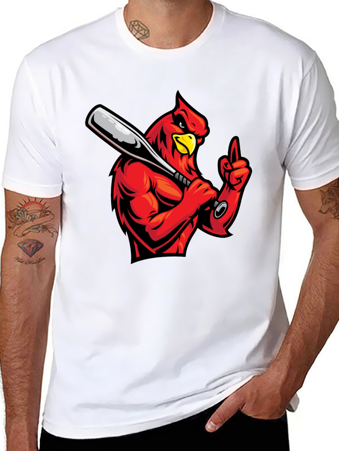 Black Cardinal Baseball T-Shirt - Black Cotton Tee view 8