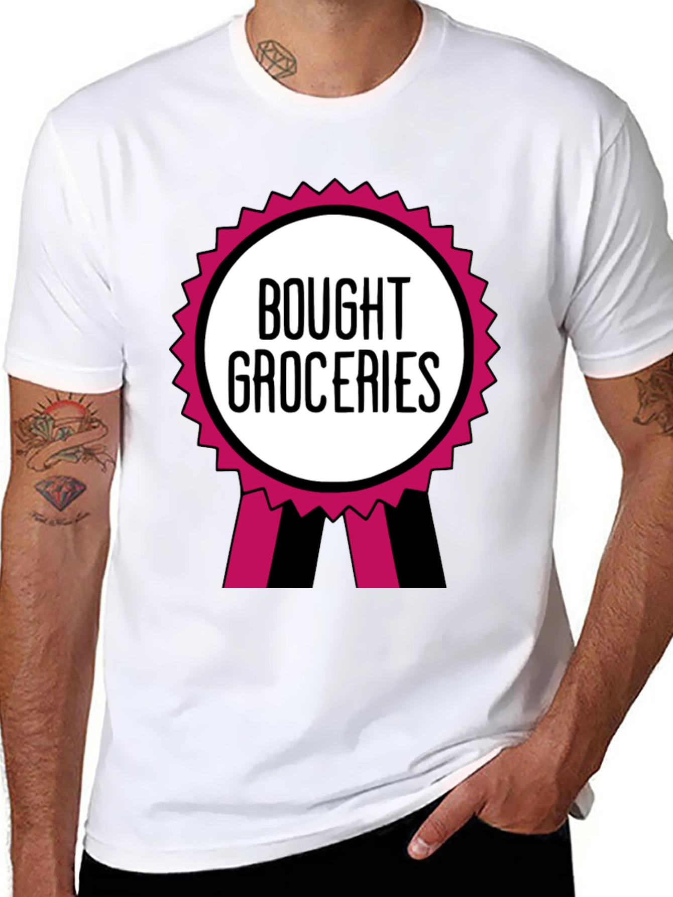 Black Bought Groceries T-Shirt - Funny Award Ribbon Graphic Tee view 8