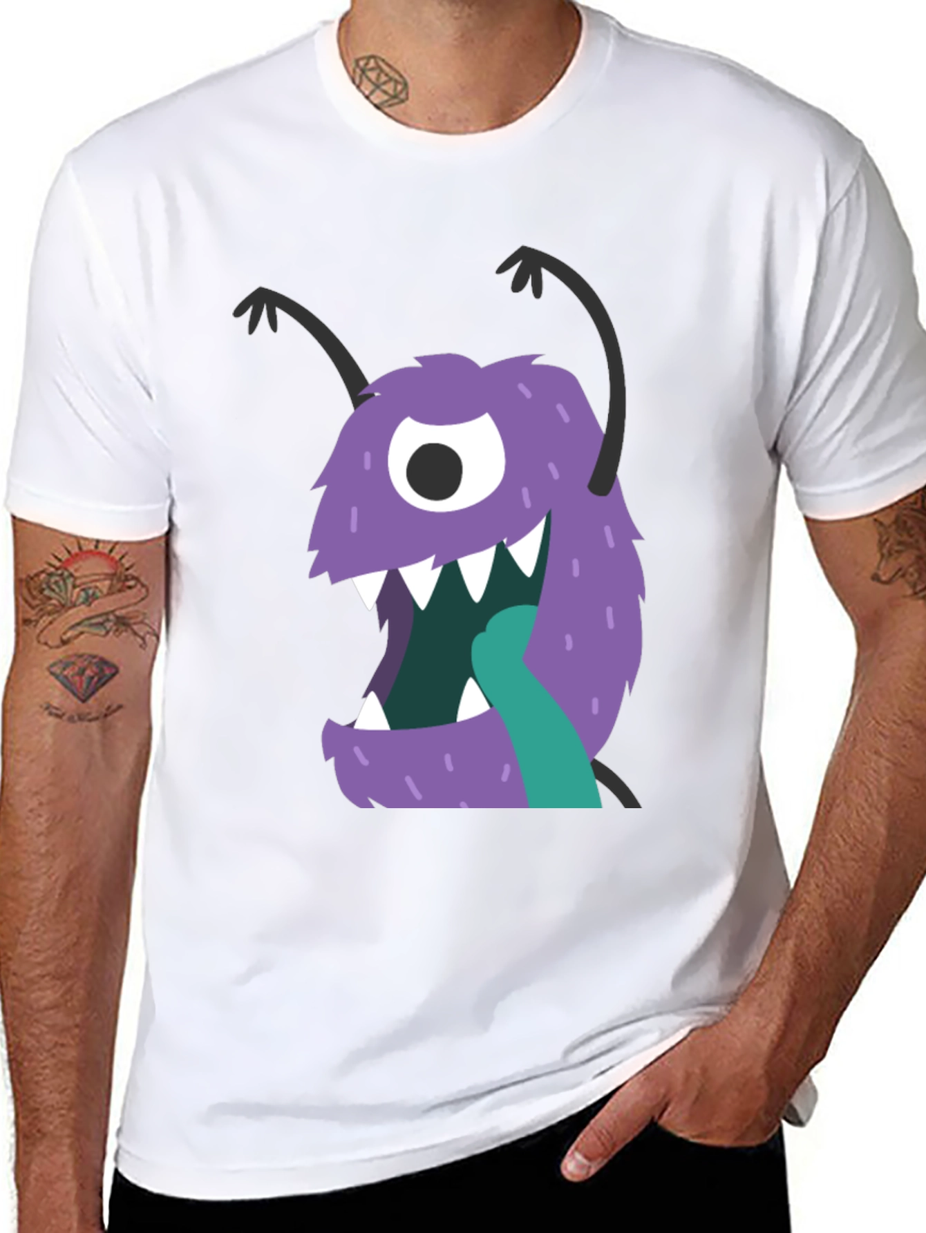 Black Monster Graphic Tee - Black Cotton Blend Casual Wear view 8