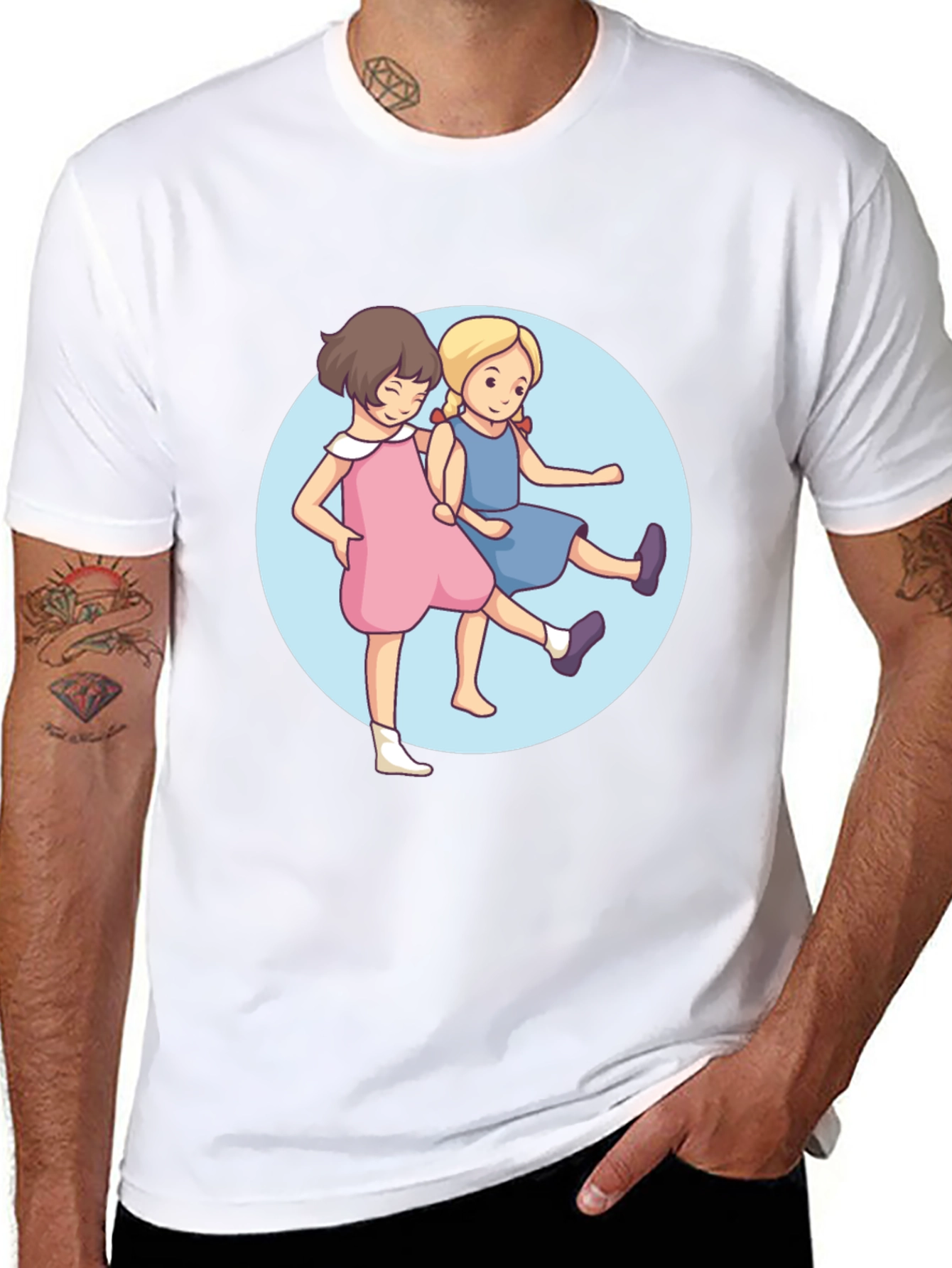 Black Cute Cartoon Twins Black T-Shirt view 8