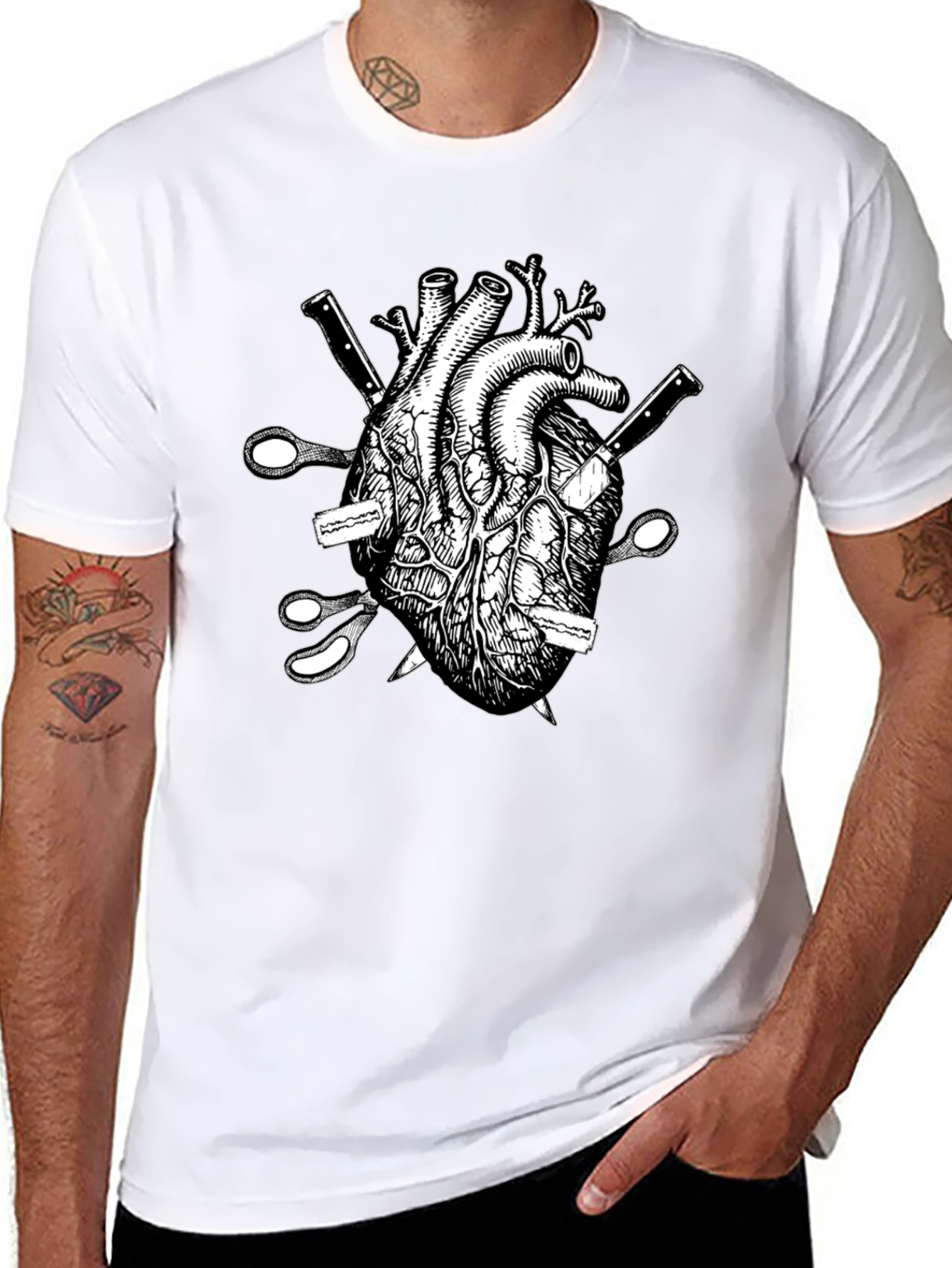 Black Anatomical Heart Knives T-Shirt view 8