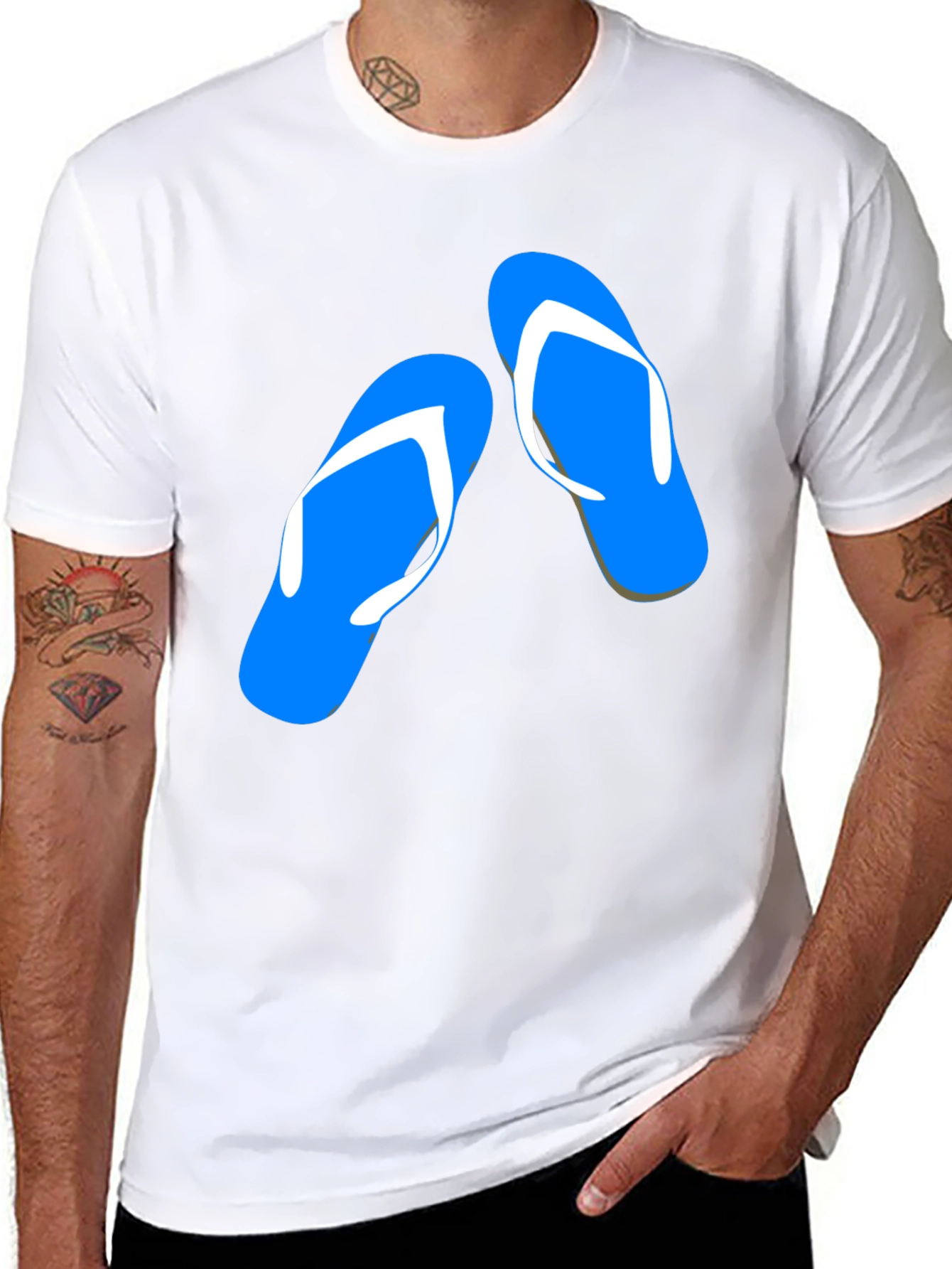 Black Summer Flip Flop Graphic Tee - Black Cotton T-Shirt view 8